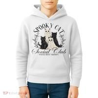 Spooky Cat Social Club Ghost Cat Halloween Gothic Black Cat Kids Hoodie thumb 4
