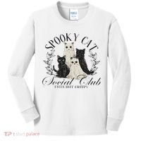 Spooky Cat Social Club Ghost Cat Halloween Gothic Black Cat Kids Long Sleeve Shirt thumb 0