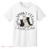 Spooky Cat Social Club Ghost Cat Halloween Gothic Black Cat Kids T-Shirt thumb 0