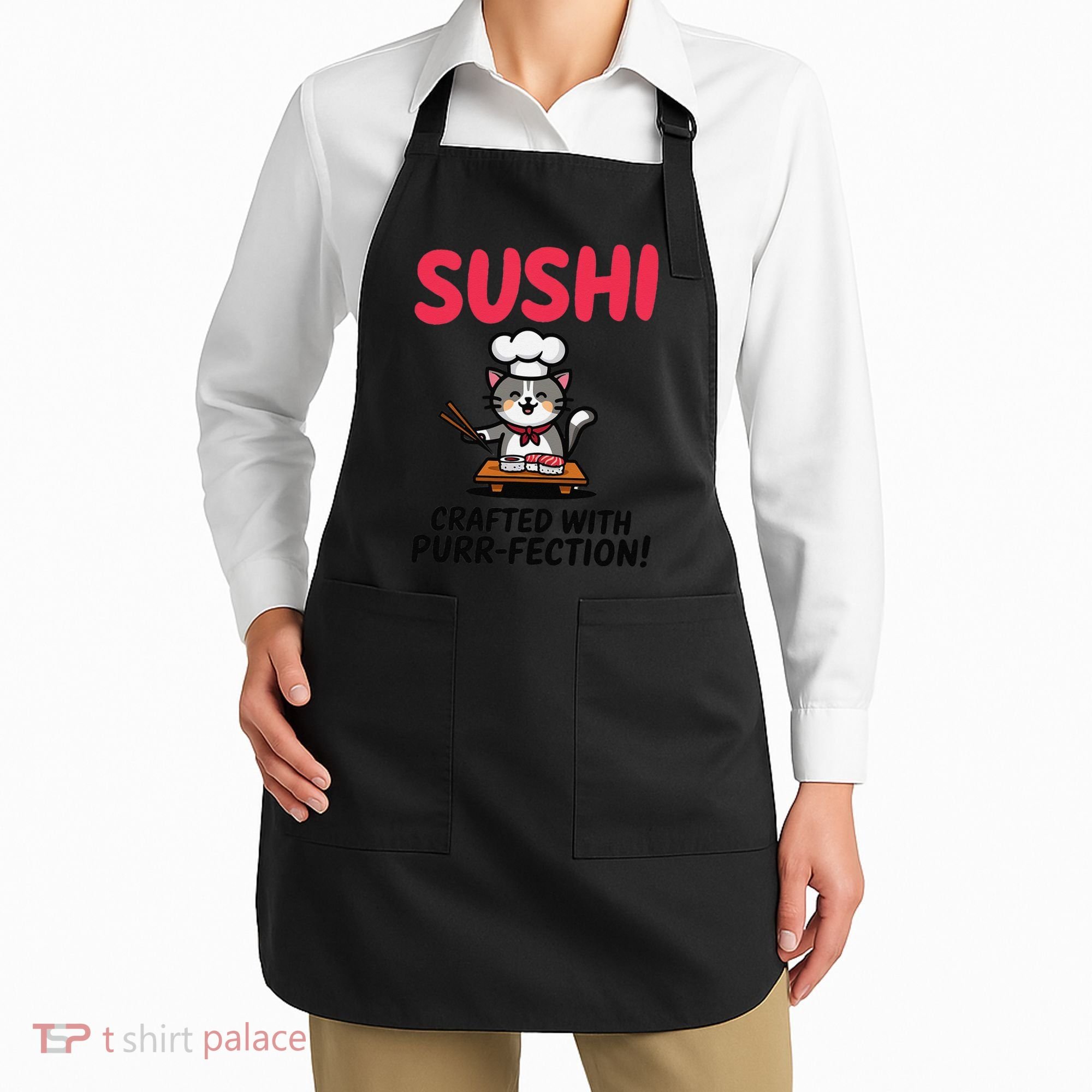 Sushi Cat  Sushi Roll Japanese Food Preppy Cat Apron