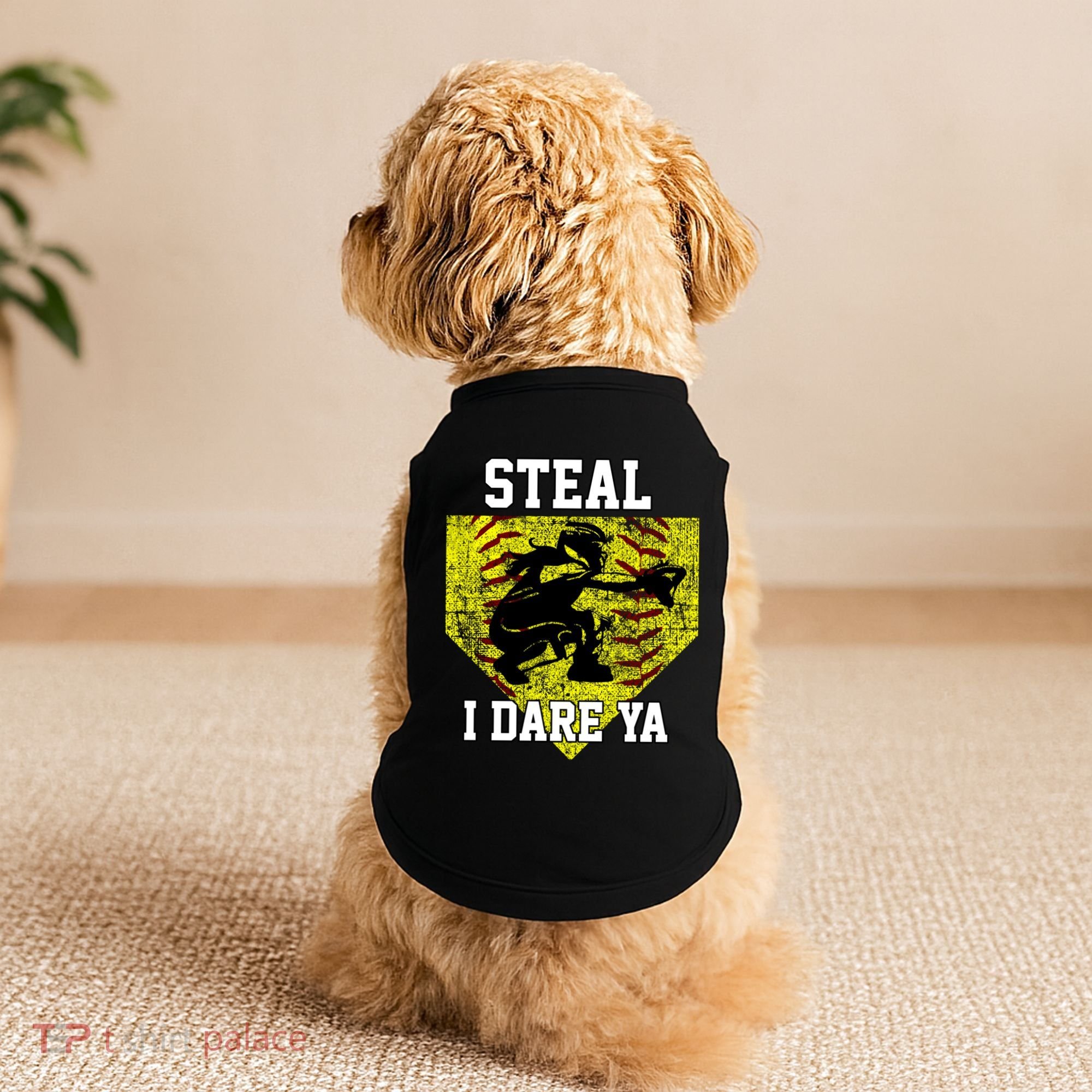 Softball Catcher Steal I Dare Ya Funny Player Gift Doggie Tank