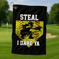 Softball Catcher Steal I Dare Ya Funny Player Gift Golf Towel thumb 1