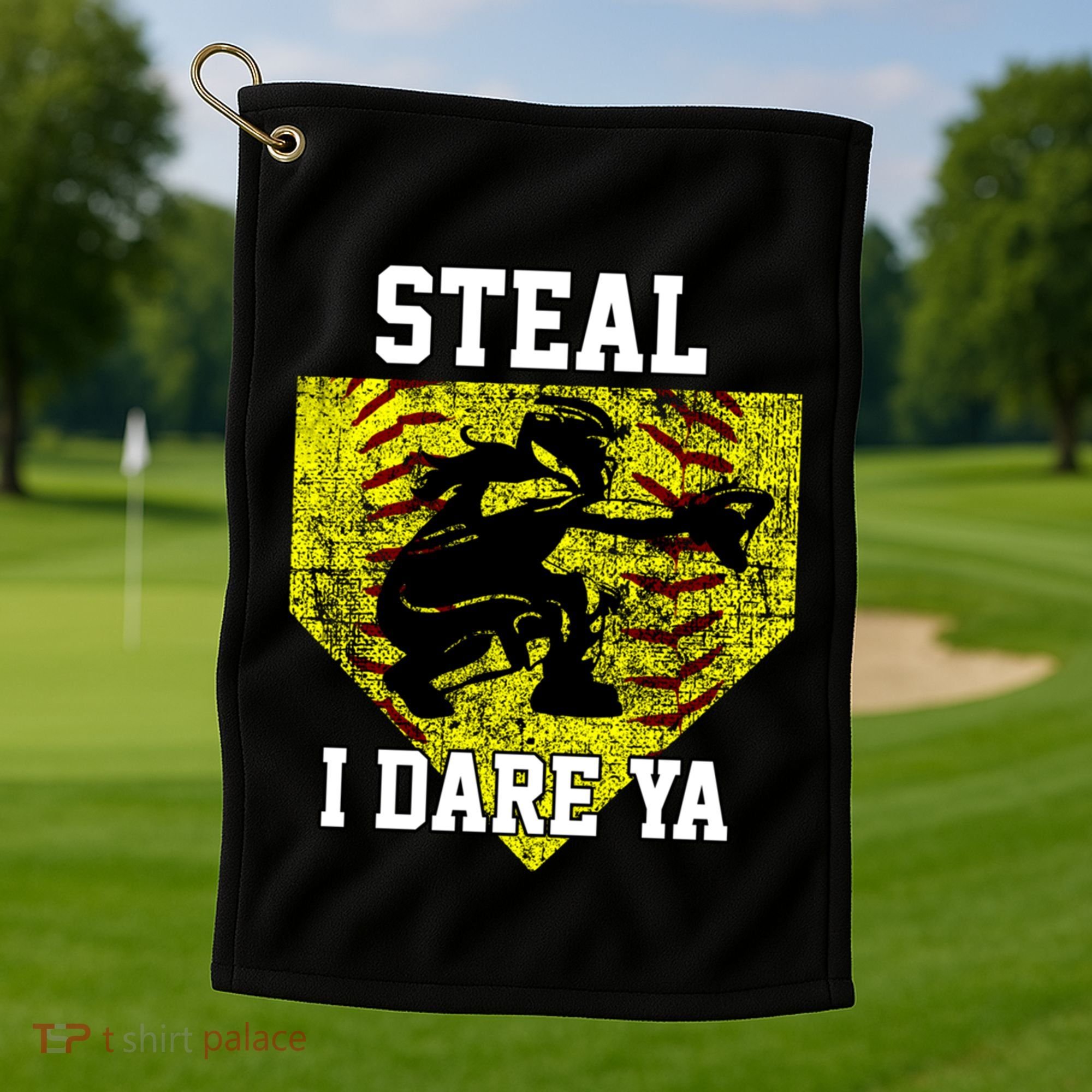 Softball Catcher Steal I Dare Ya Funny Player Gift Golf Towel