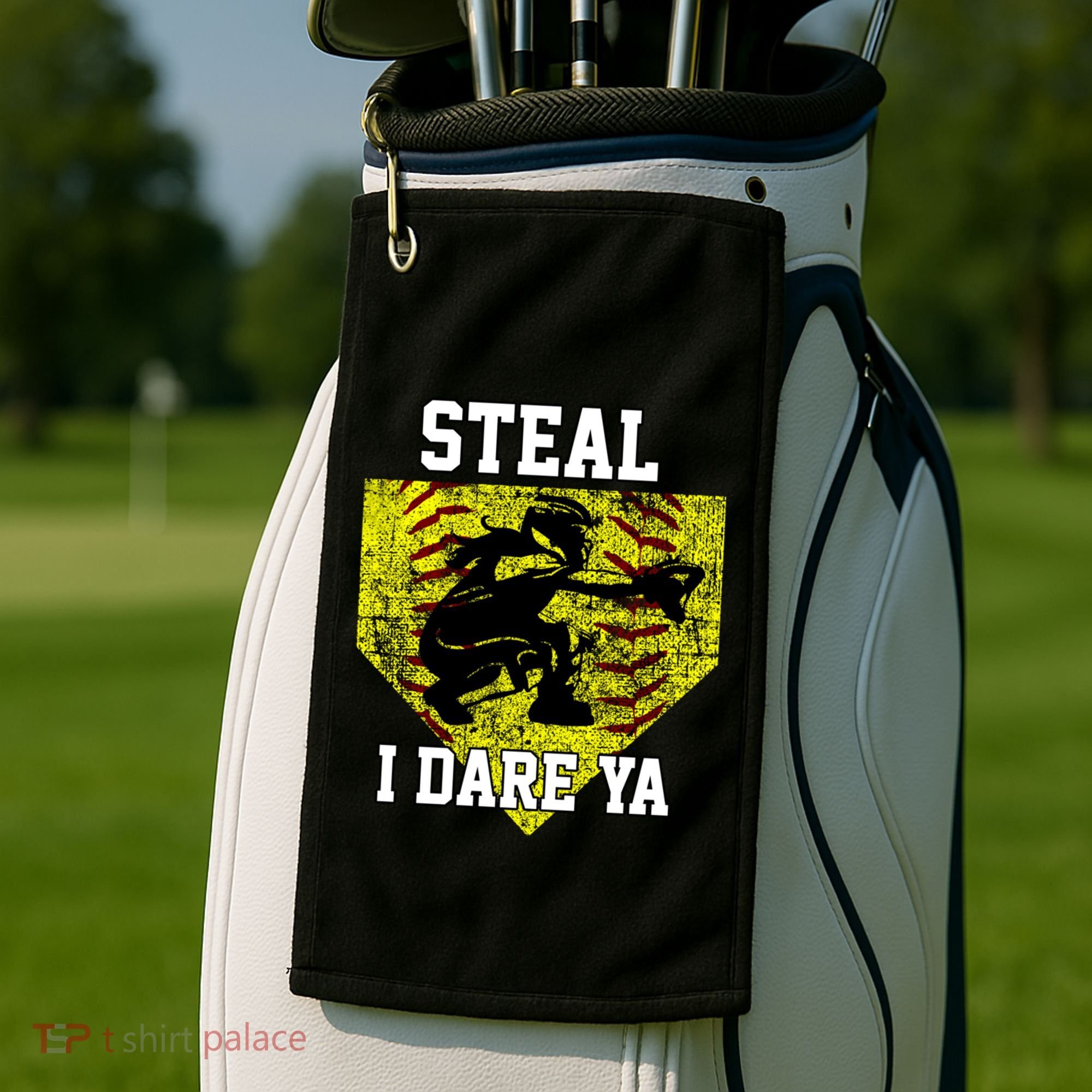Softball Catcher Steal I Dare Ya Funny Player Gift Golf Towel