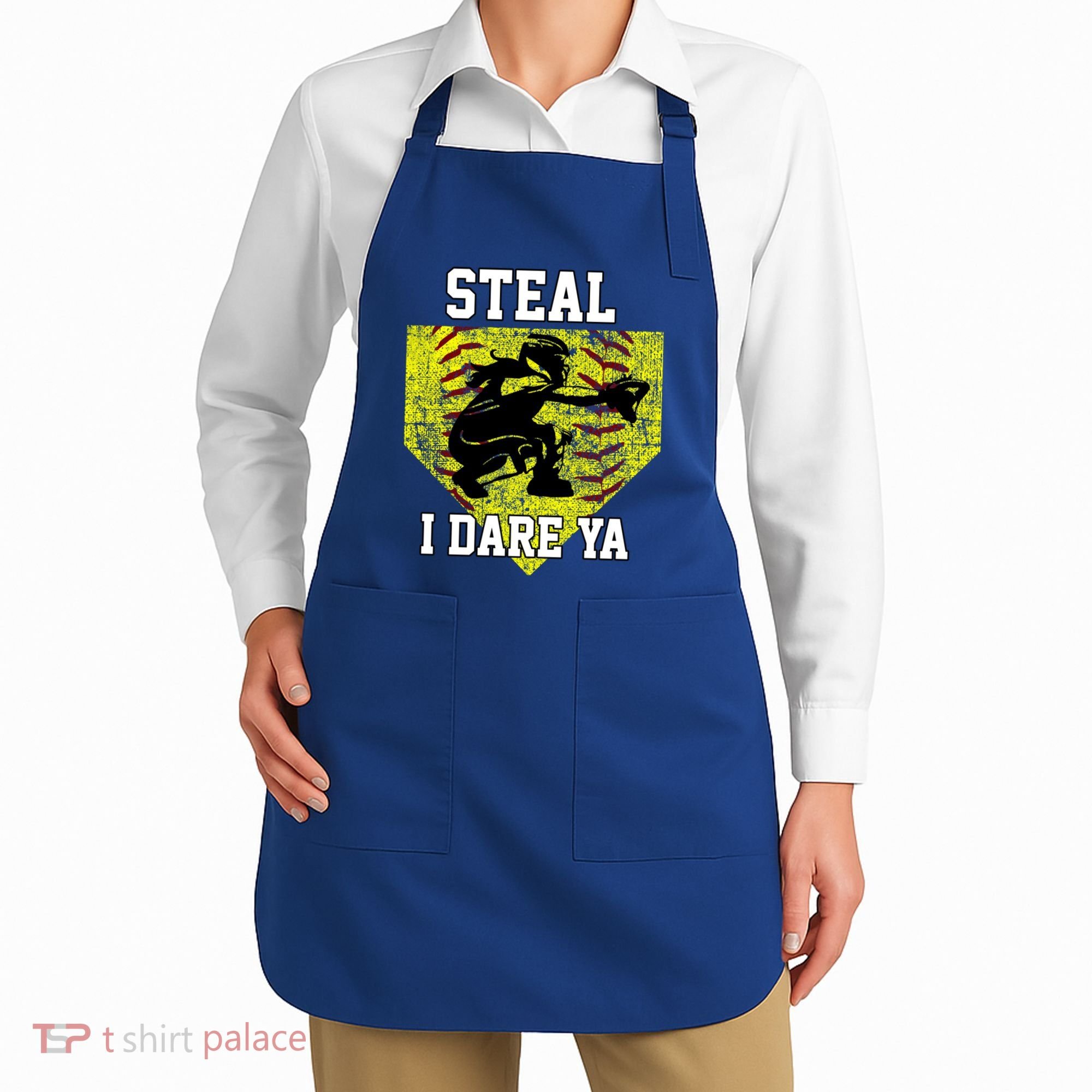 Softball Catcher Steal I Dare Ya Funny Player Gift Apron