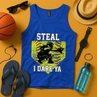Softball Catcher Steal I Dare Ya Funny Player Gift Tank Top thumb 4