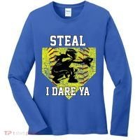 Softball Catcher Steal I Dare Ya Funny Player Gift Women's Long Sleeve Shirt thumb 0
