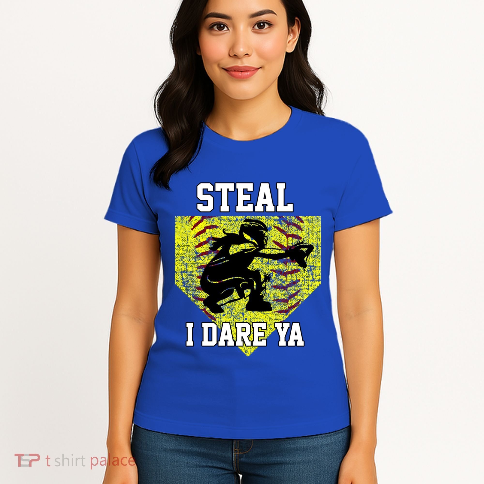 Softball Catcher Steal I Dare Ya Funny Player Gift Women's T-Shirt