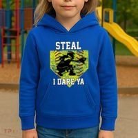 Softball Catcher Steal I Dare Ya Funny Player Gift Kids Hoodie thumb 3