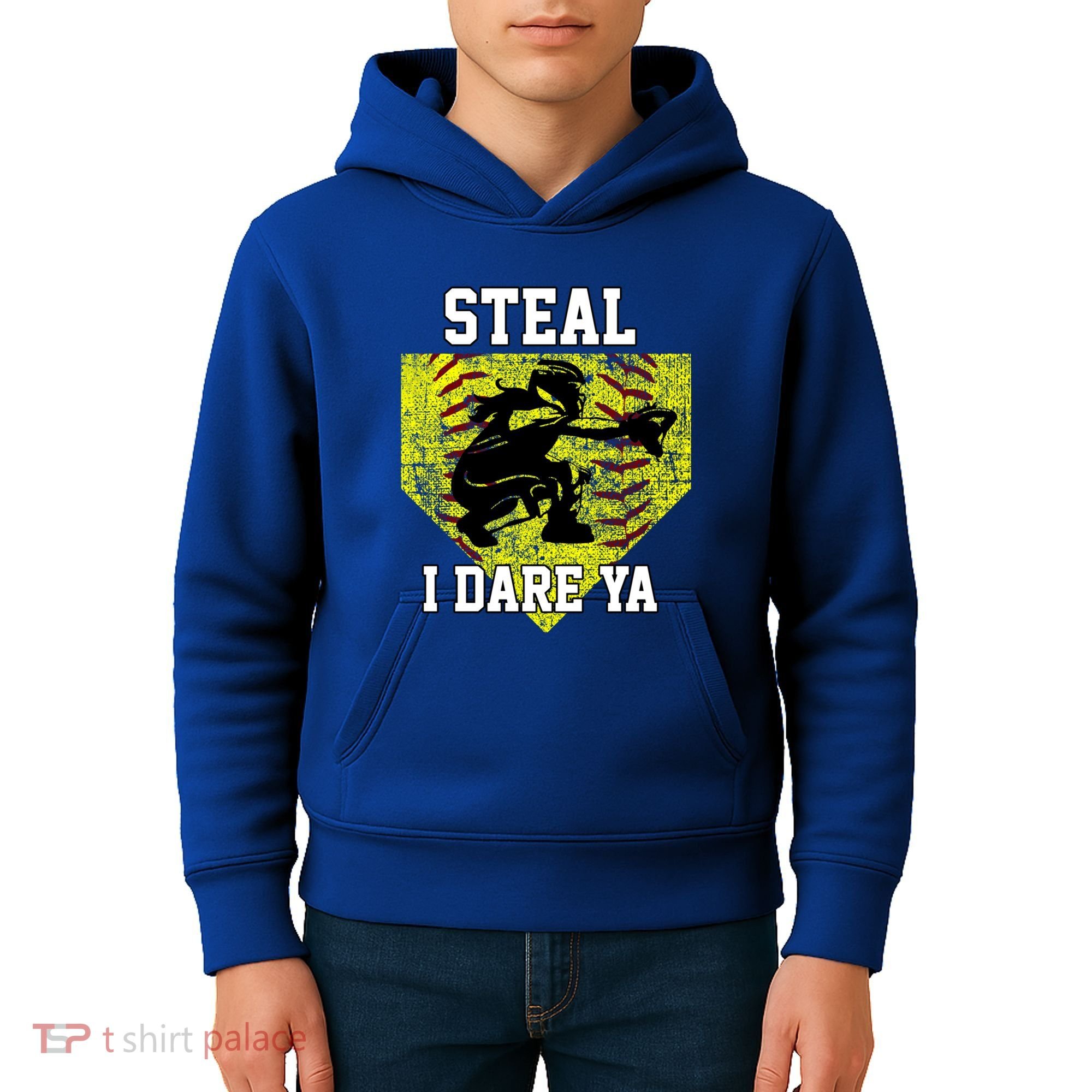 Softball Catcher Steal I Dare Ya Funny Player Gift Kids Hoodie