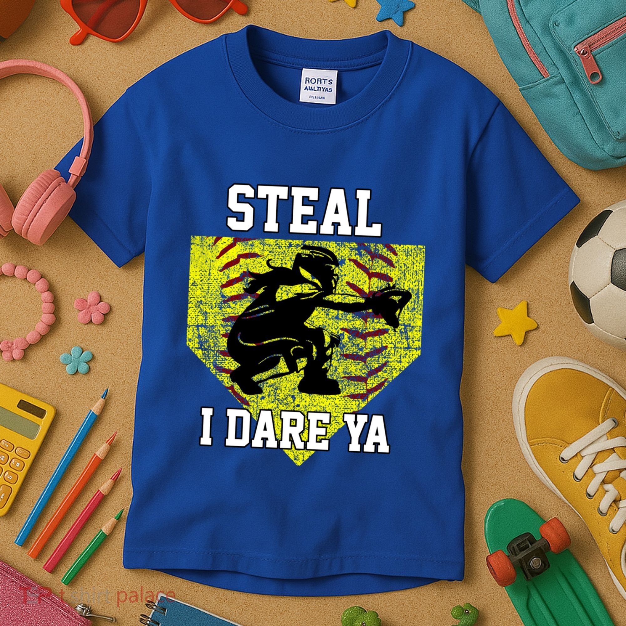 Softball Catcher Steal I Dare Ya Funny Player Gift Kids T-Shirt