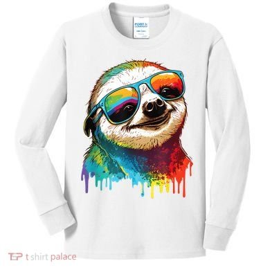 Sloth Colorful Sloth Outfit Sloth Lover Kids Long Sleeve Shirt