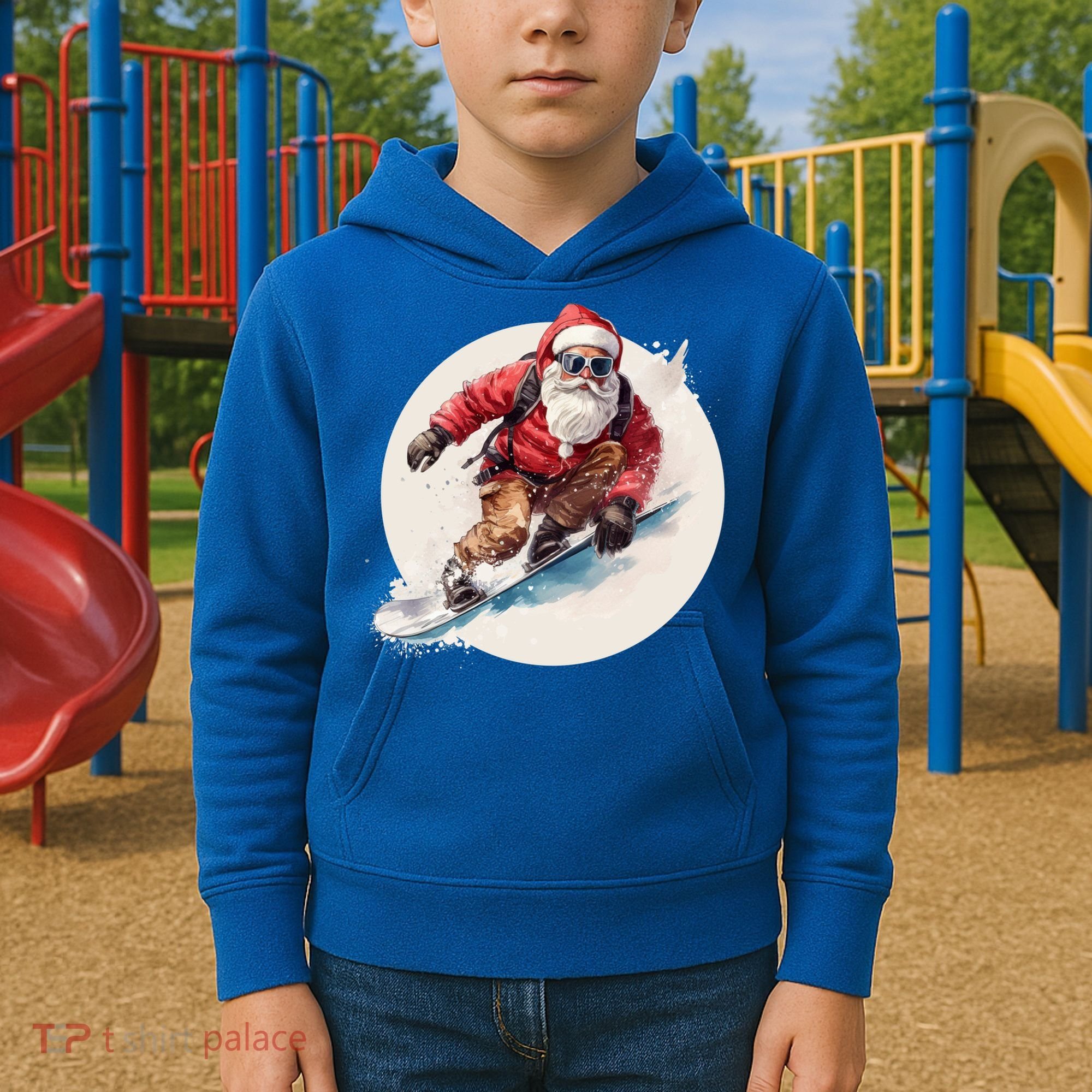 Snowboarding Christmas Santa Claus Snowboarder Winter Sport Gift Kids Hoodie
