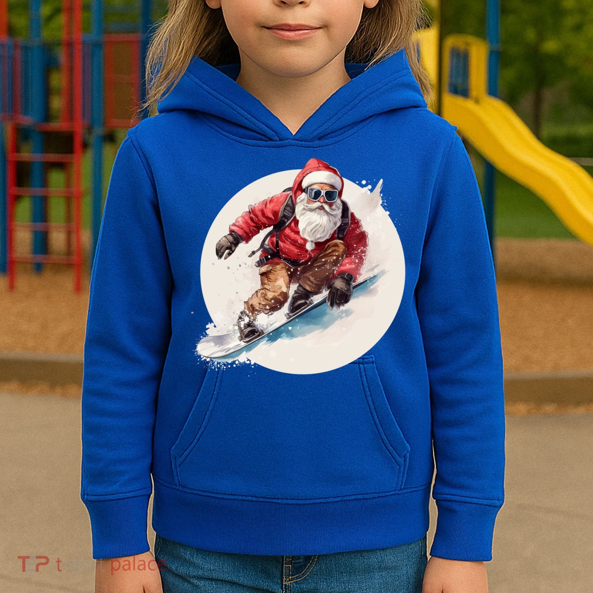 Snowboarding Christmas Santa Claus Snowboarder Winter Sport Gift Kids Hoodie