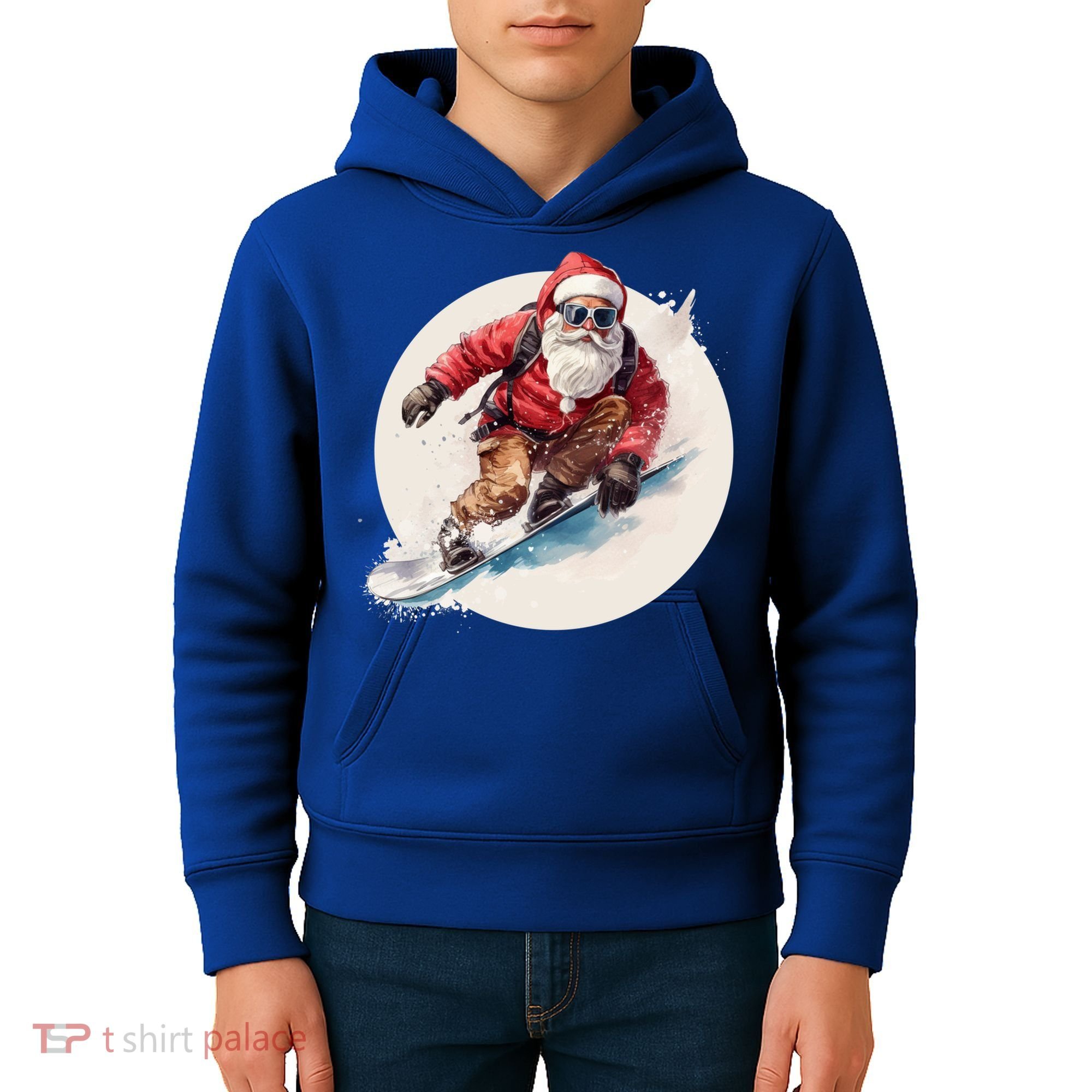 Snowboarding Christmas Santa Claus Snowboarder Winter Sport Gift Kids Hoodie