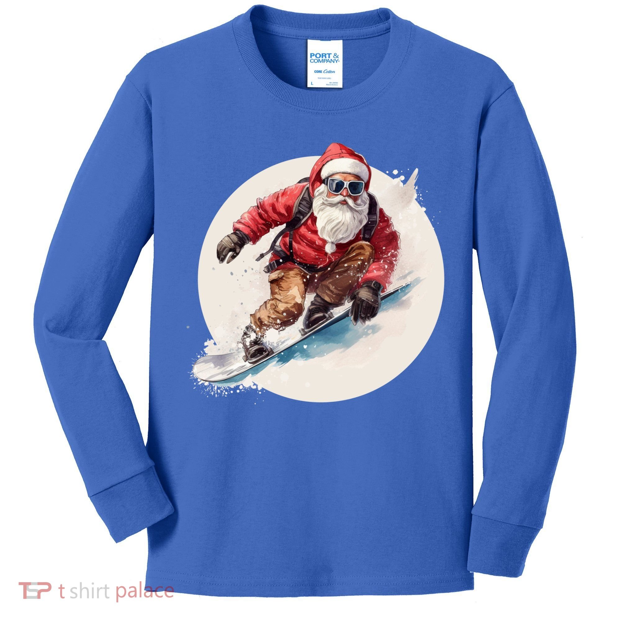 Snowboarding Christmas Santa Claus Snowboarder Winter Sport Gift Kids Long Sleeve Shirt