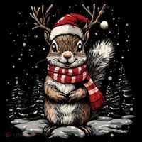 Squirrel Christmas Santa Hat Pajama Funny Squirrel Xmas Gift Women's Hoodie thumb 2
