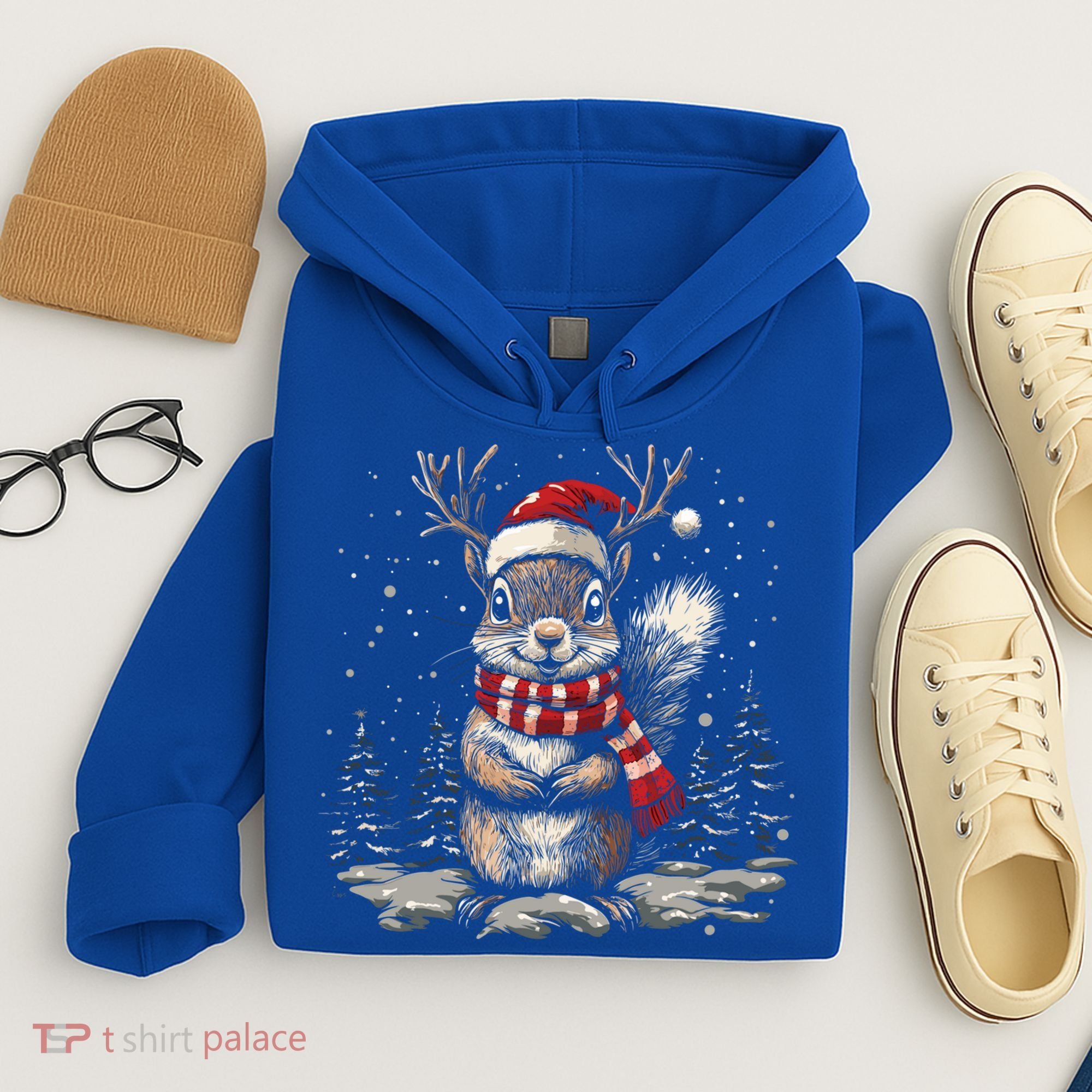 Squirrel Christmas Santa Hat Pajama Funny Squirrel Xmas Gift Hoodie