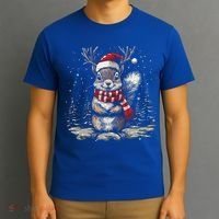 Squirrel Christmas Santa Hat Pajama Funny Squirrel Xmas Gift T-Shirt thumb 3