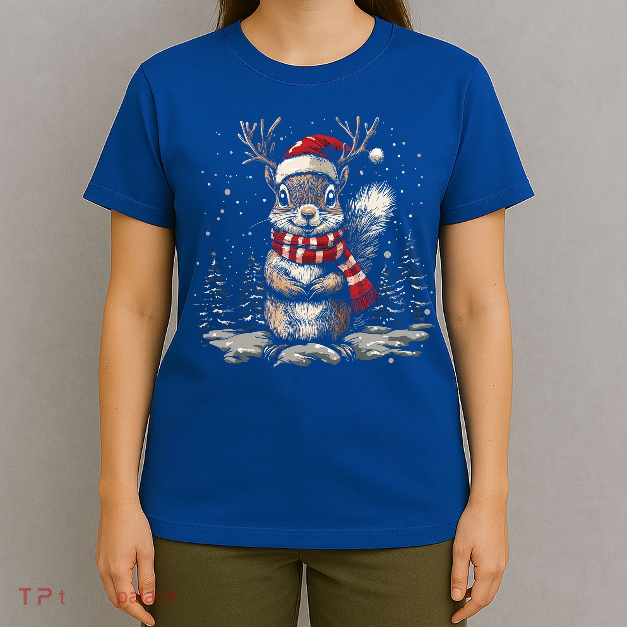 Squirrel Christmas Santa Hat Pajama Funny Squirrel Xmas Gift T-Shirt