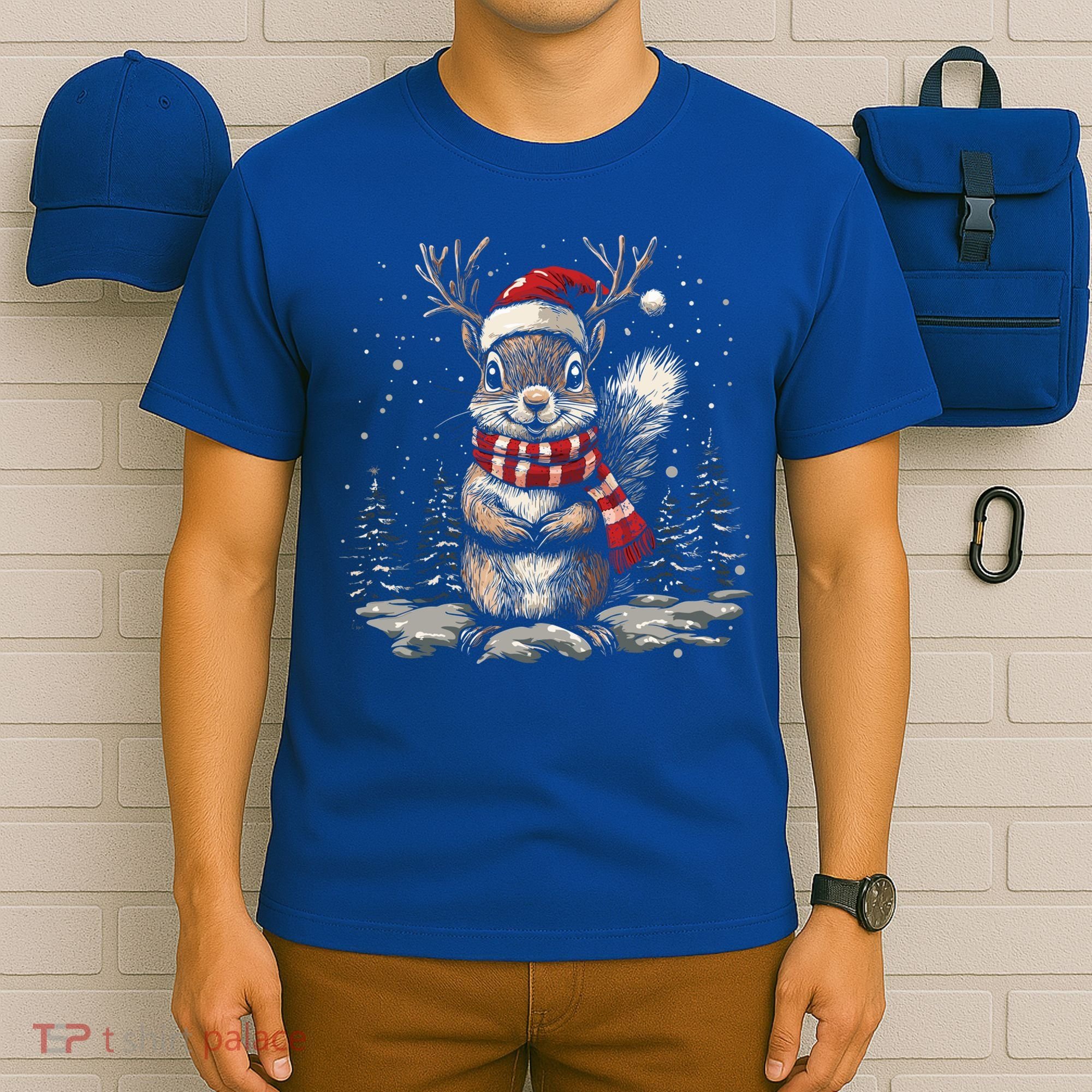 Squirrel Christmas Santa Hat Pajama Funny Squirrel Xmas Gift T-Shirt
