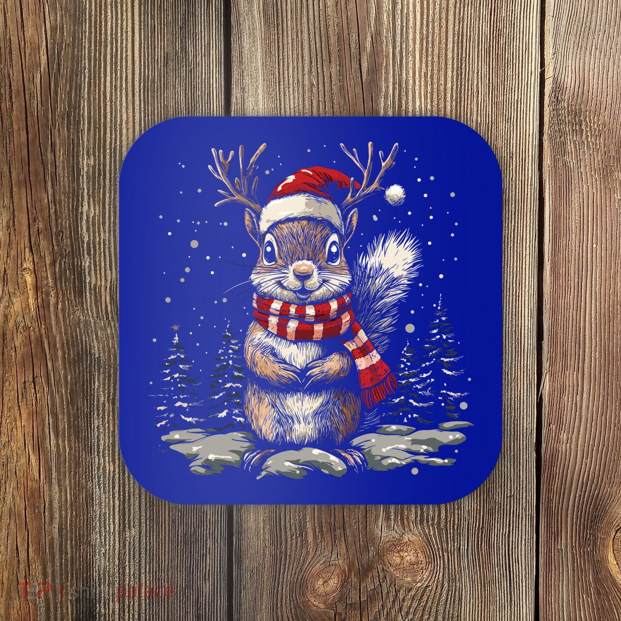 Squirrel Christmas Santa Hat Pajama Funny Squirrel Xmas Gift Coaster
