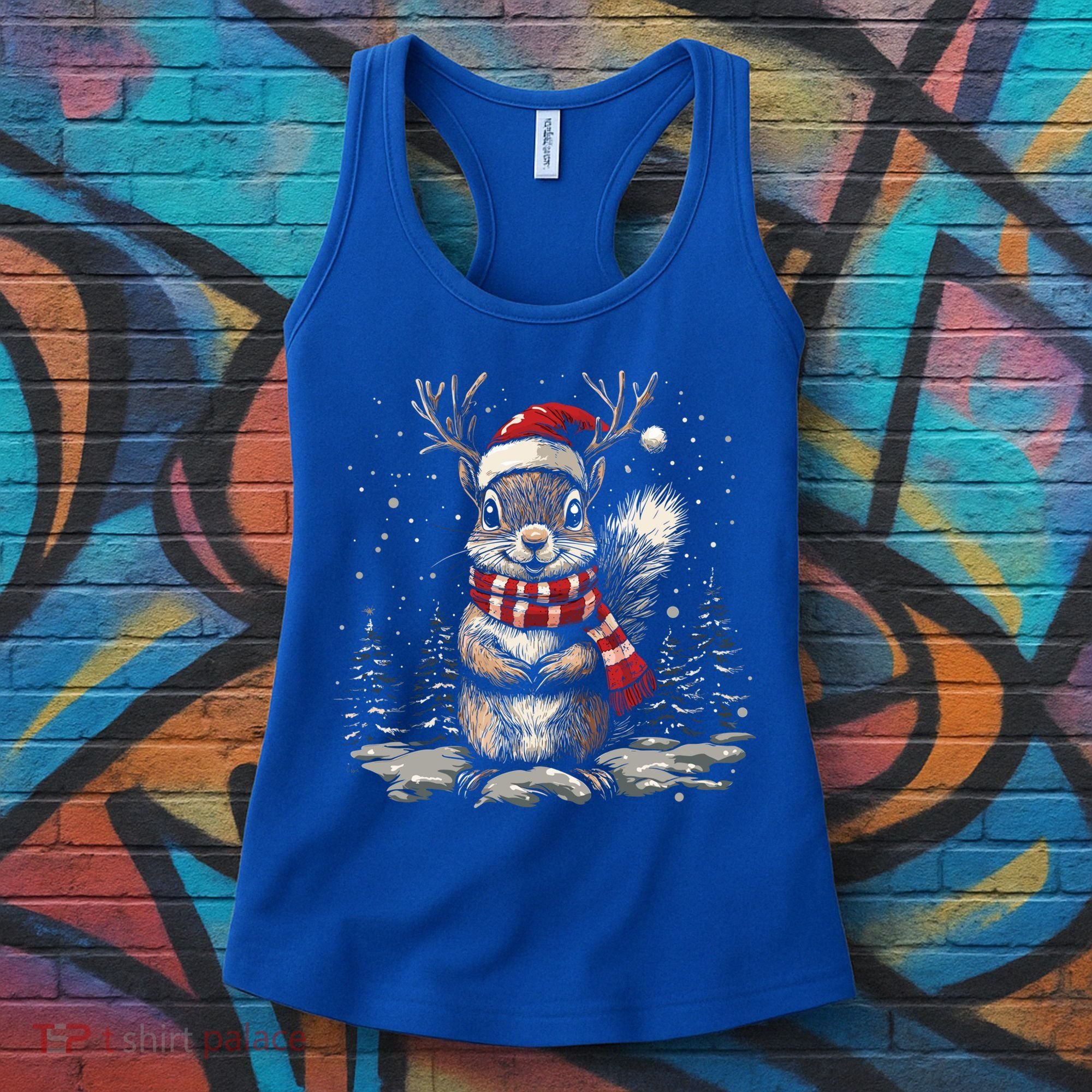 Squirrel Christmas Santa Hat Pajama Funny Squirrel Xmas Gift Women's Tank Top