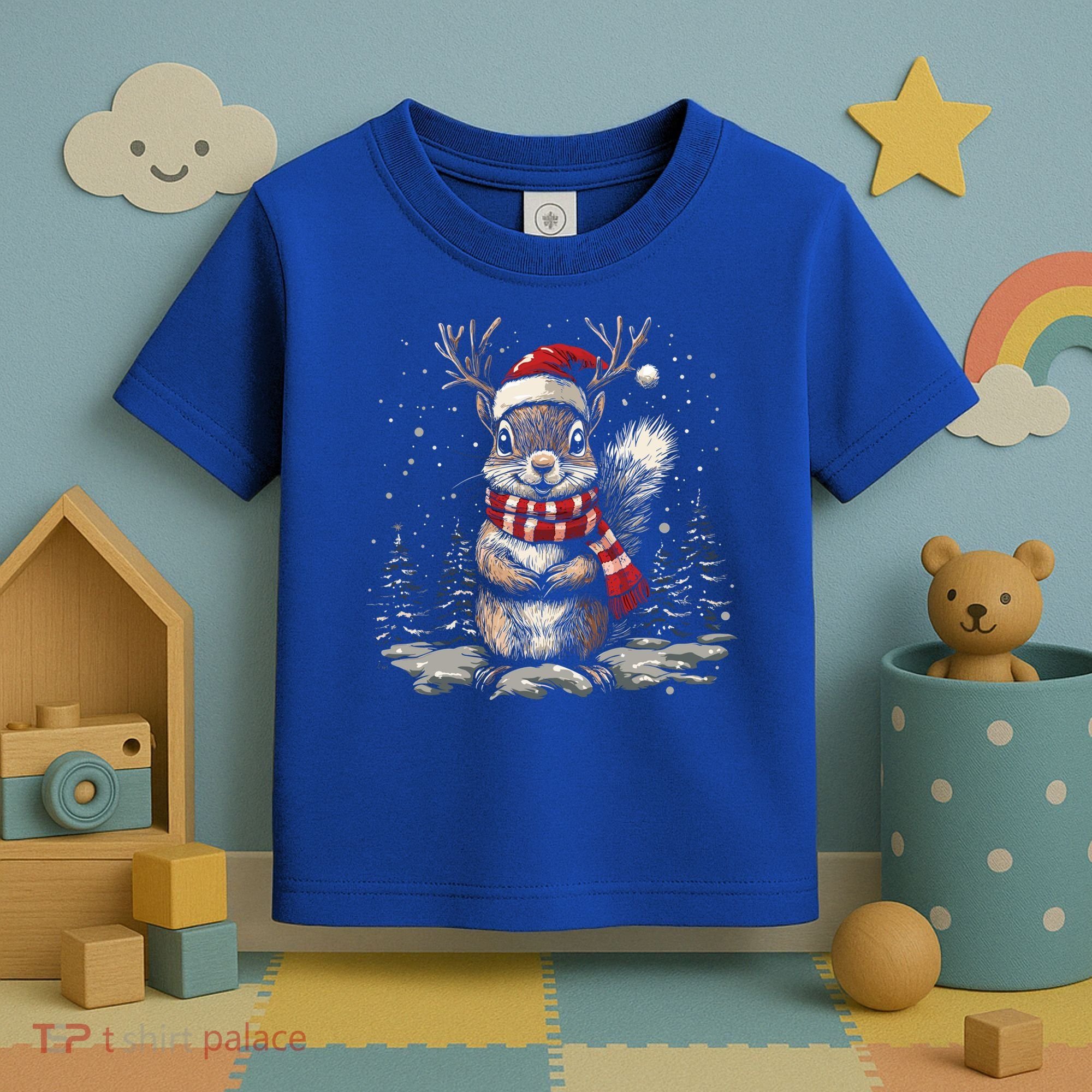 Squirrel Christmas Santa Hat Pajama Funny Squirrel Xmas Gift Toddler T-Shirt