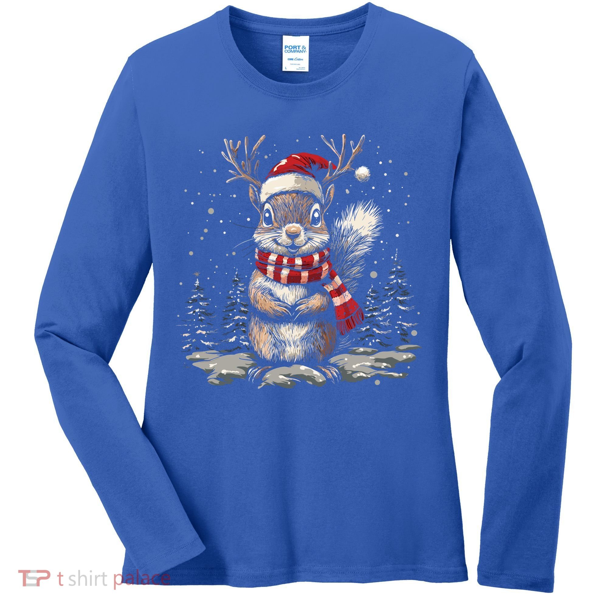 Squirrel Christmas Santa Hat Pajama Funny Squirrel Xmas Gift Women's Long Sleeve Shirt
