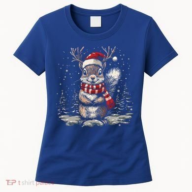Squirrel Christmas Santa Hat Pajama Funny Squirrel Xmas Gift Women's T-Shirt