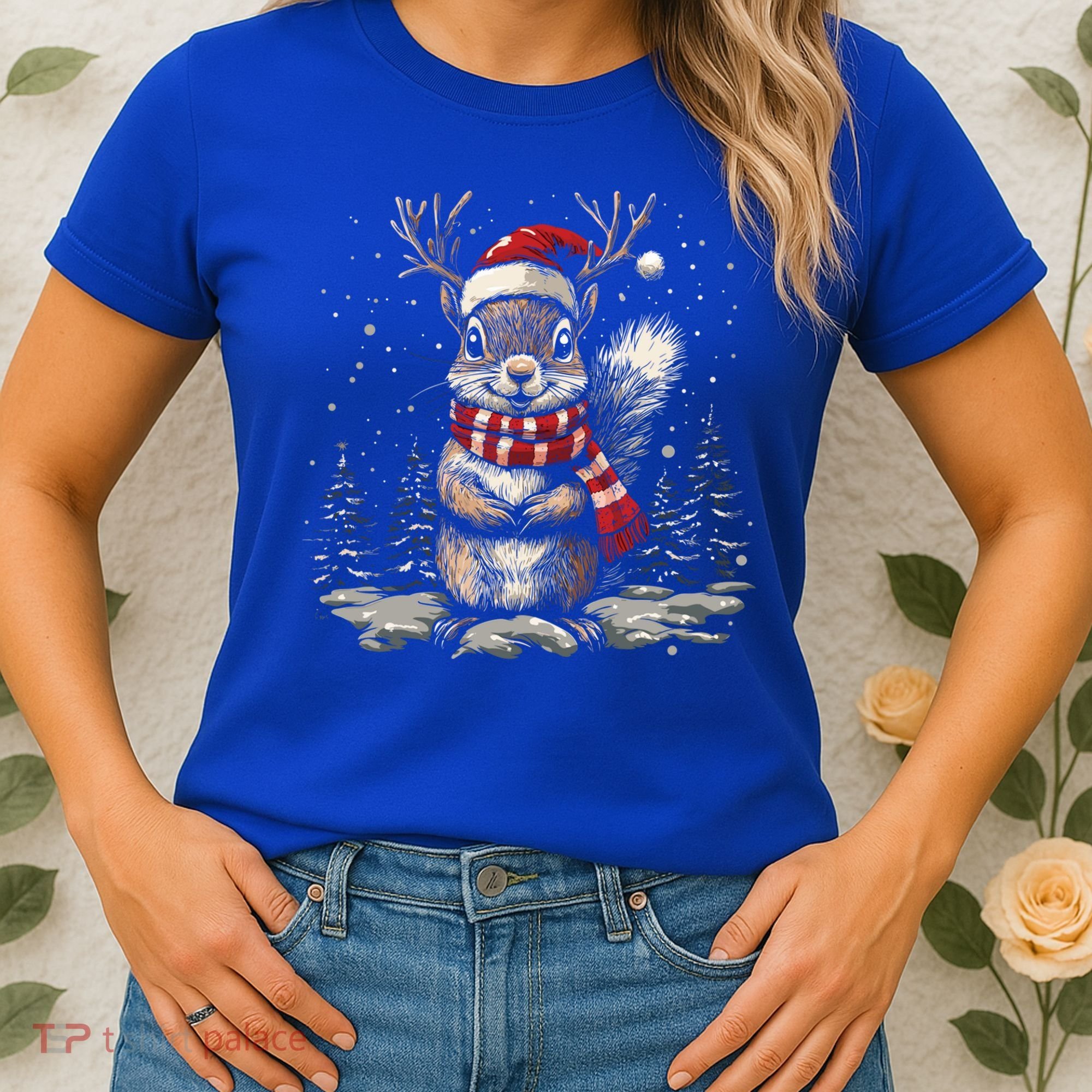 Squirrel Christmas Santa Hat Pajama Funny Squirrel Xmas Gift Women's T-Shirt