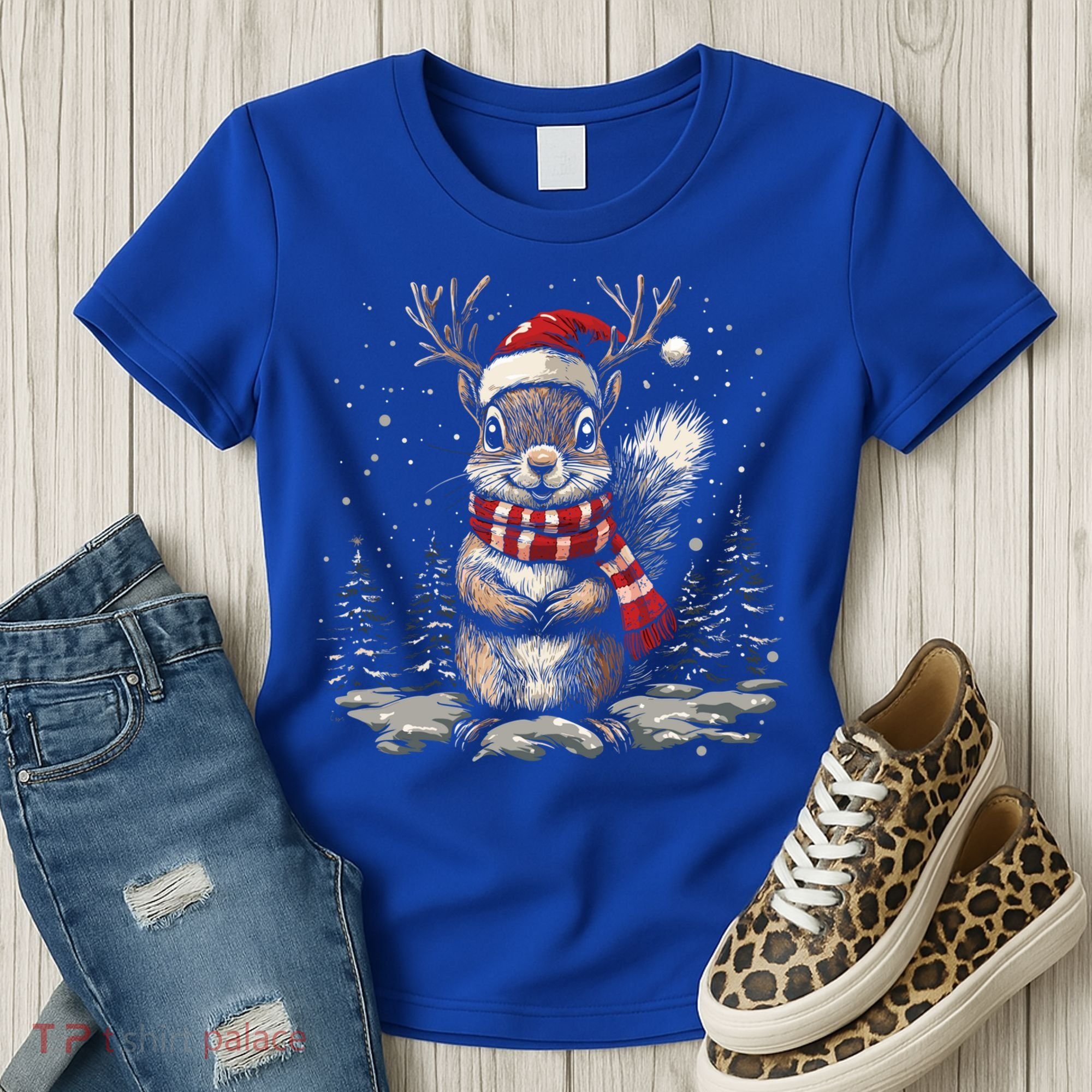 Squirrel Christmas Santa Hat Pajama Funny Squirrel Xmas Gift Women's T-Shirt