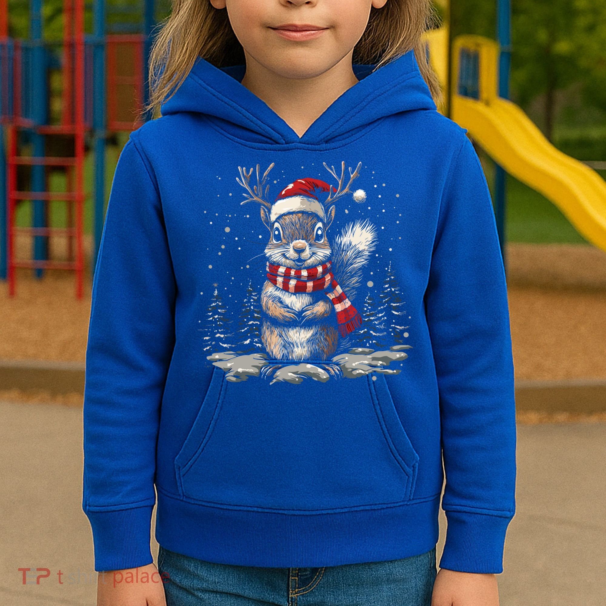 Squirrel Christmas Santa Hat Pajama Funny Squirrel Xmas Gift Kids Hoodie