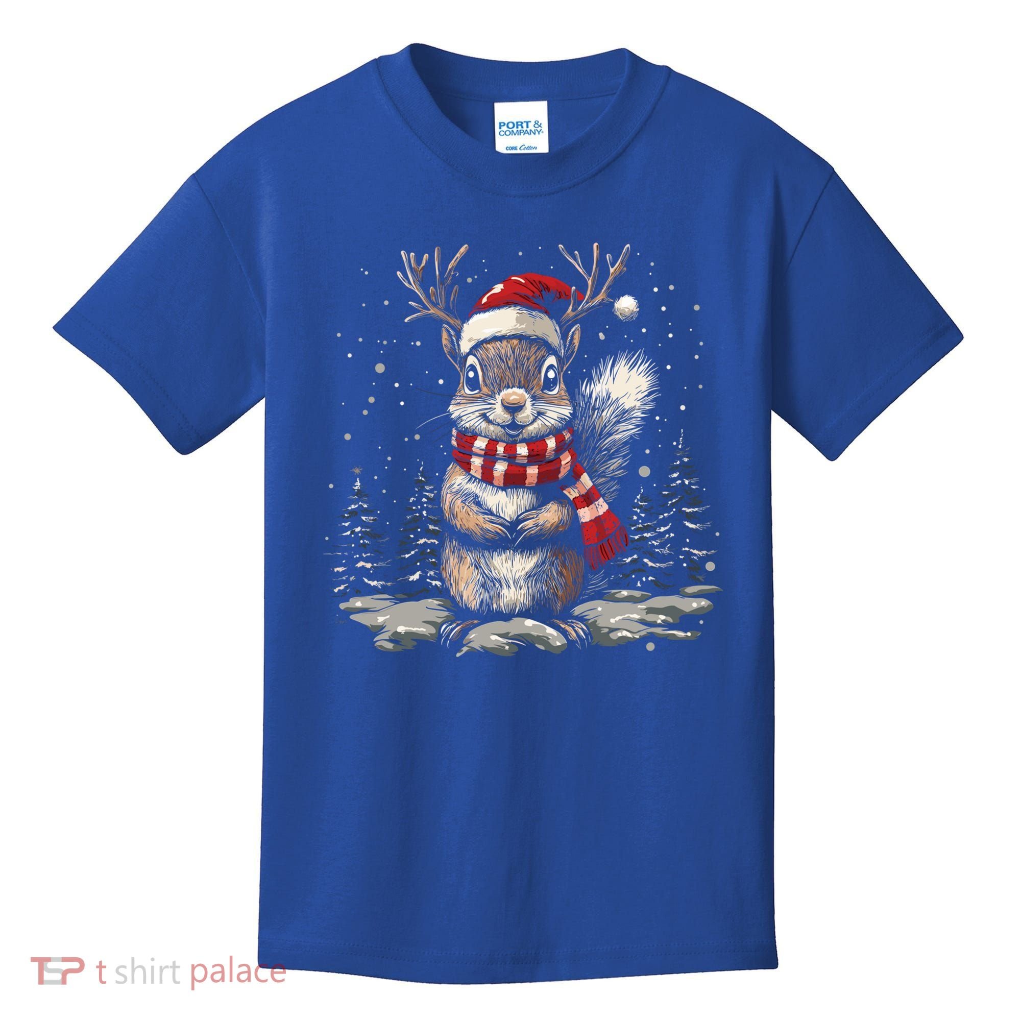 Squirrel Christmas Santa Hat Pajama Funny Squirrel Xmas Gift Kids T-Shirt
