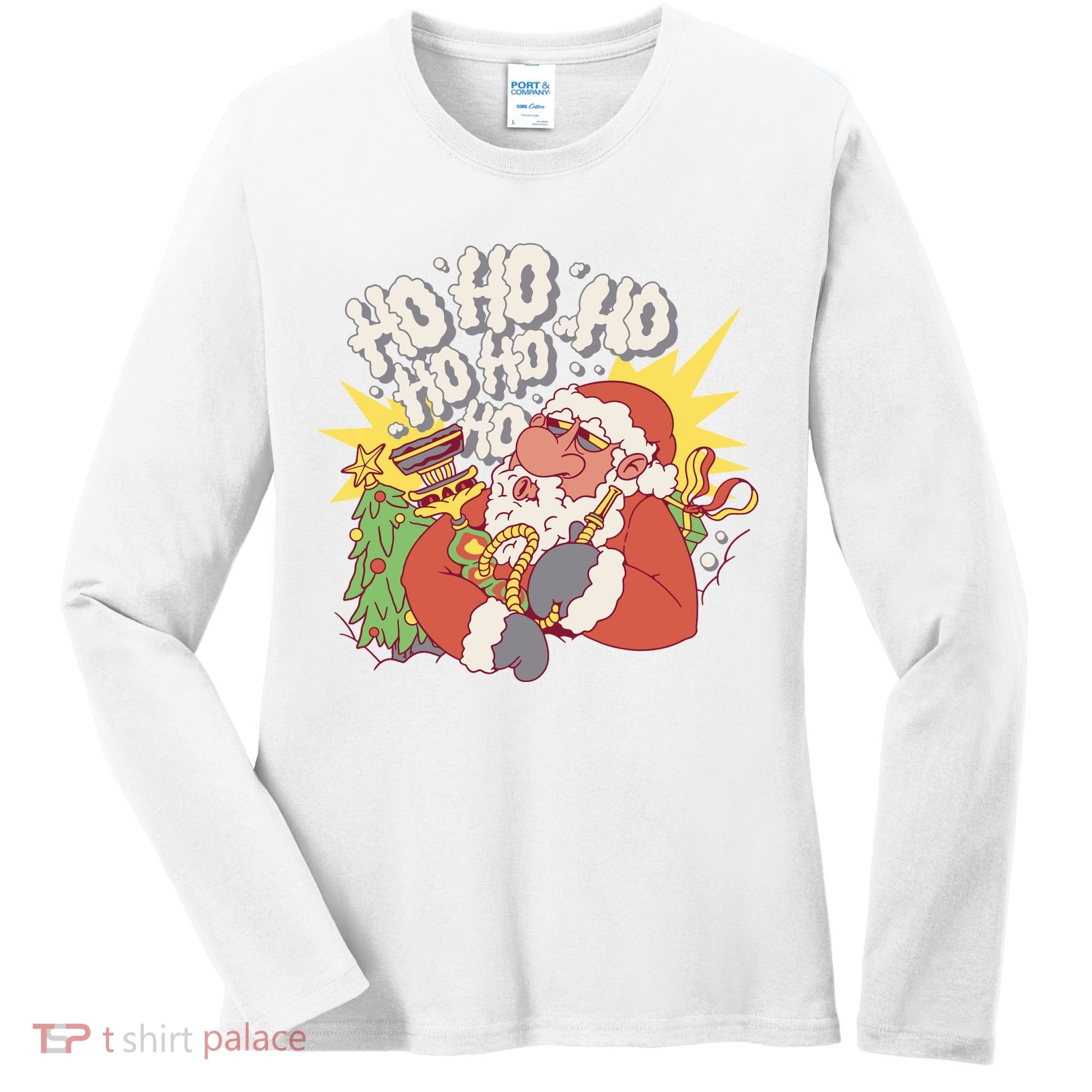 Santa Claus Smoking Hookah Women's Long Sleeve Shirt