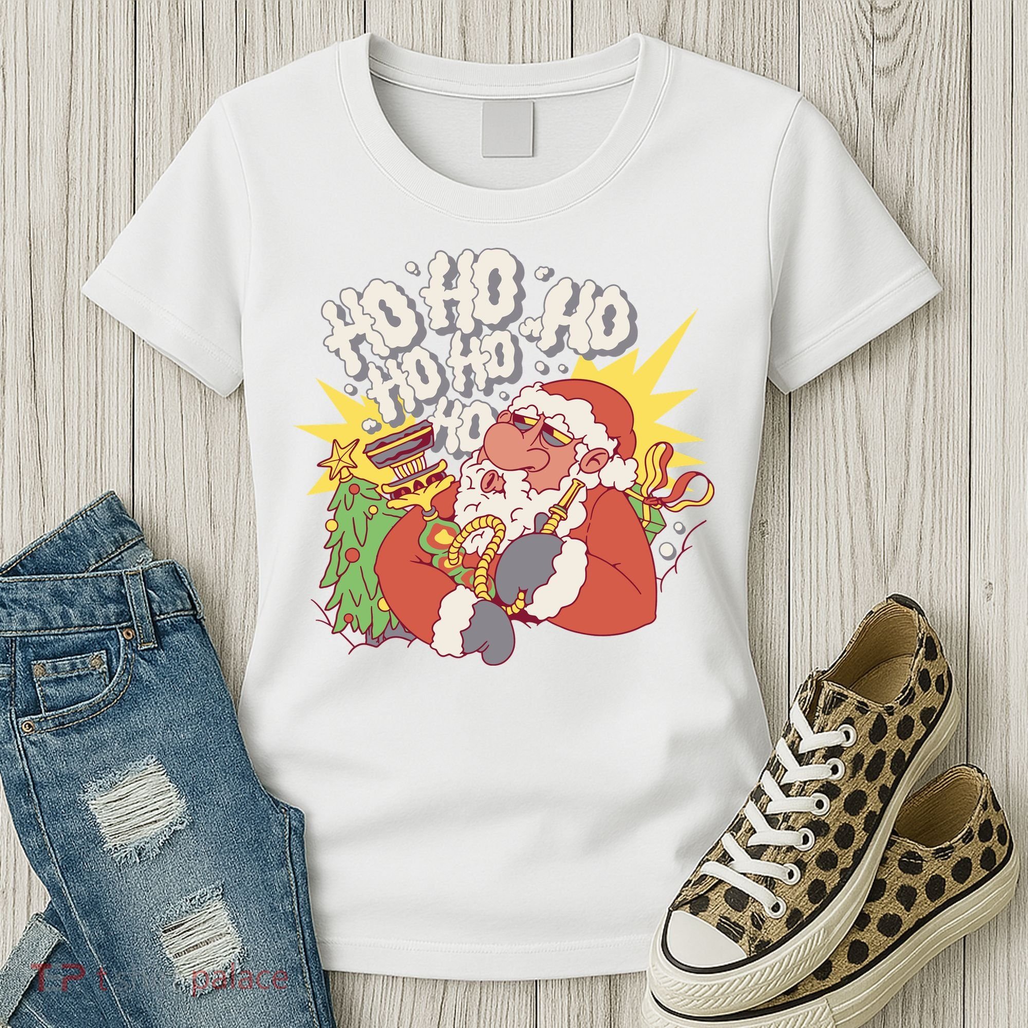Santa Claus Smoking Hookah Women's T-Shirt