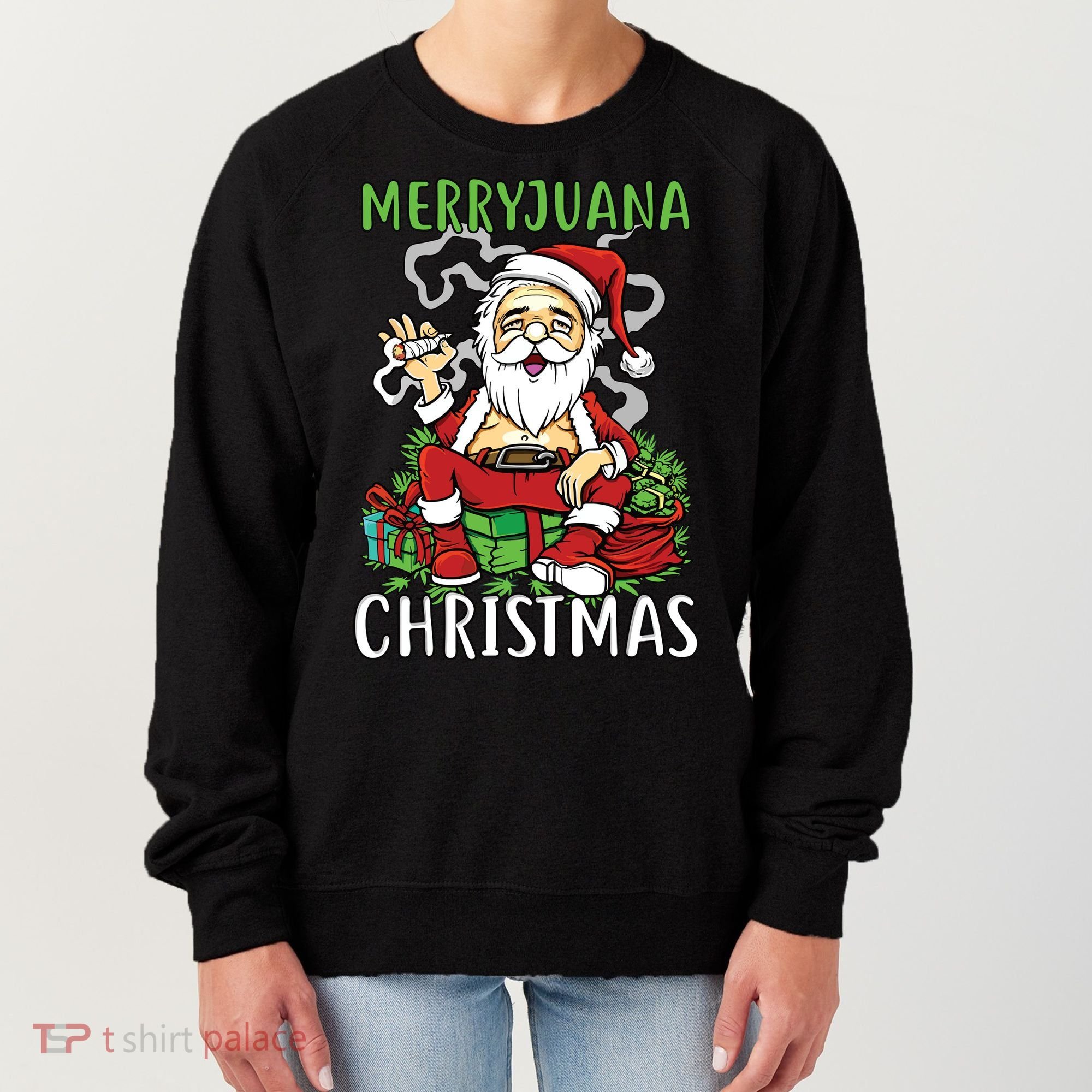Santa Claus Smoking Weed Marryjuana Christmas 420 Women's Sweatshirt