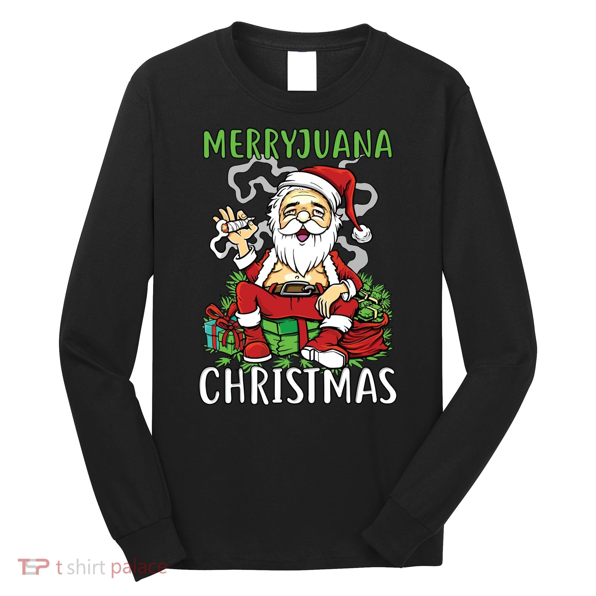 Santa Claus Smoking Weed Marryjuana Christmas 420 Long Sleeve Shirt