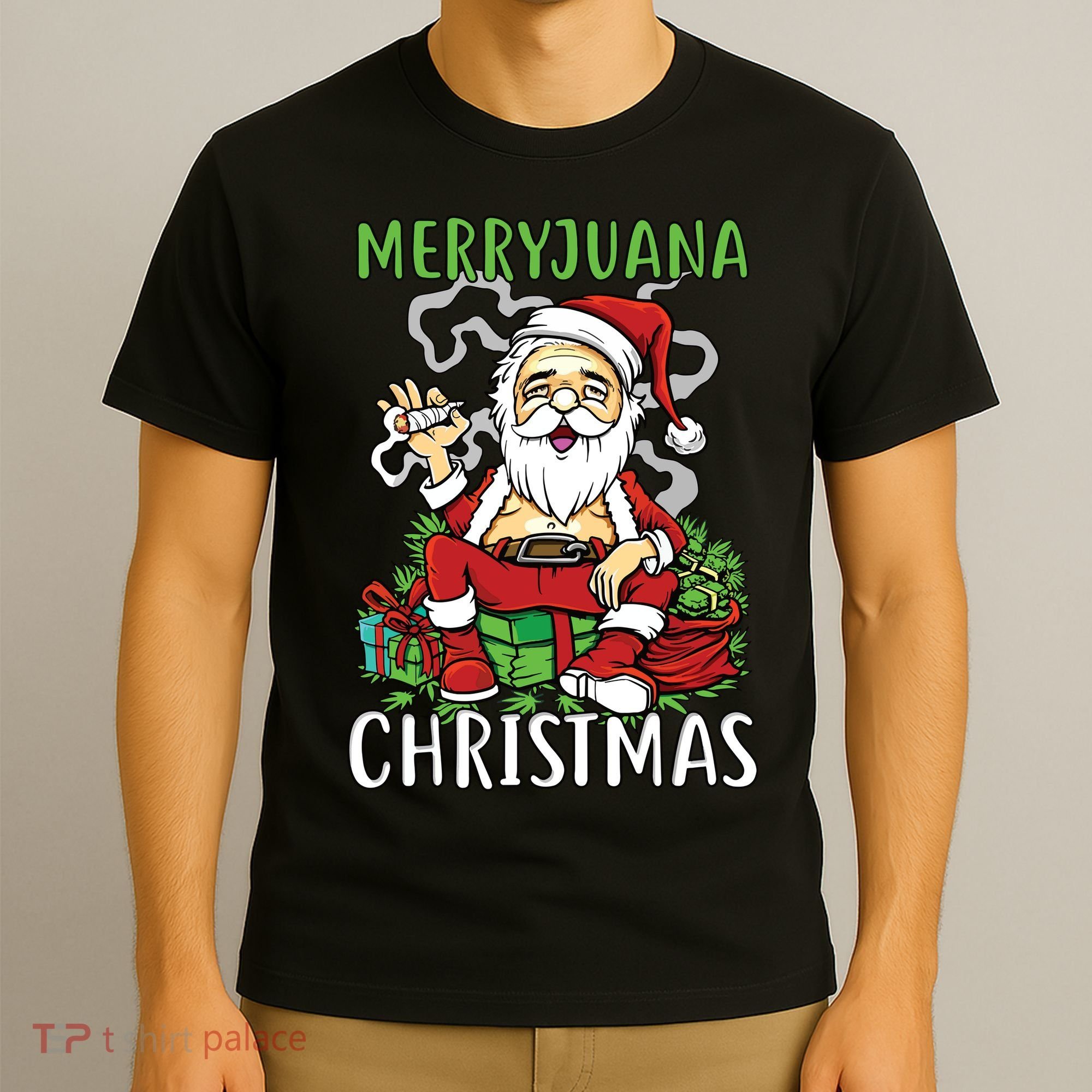Santa Claus Smoking Weed Marryjuana Christmas 420 T-Shirt