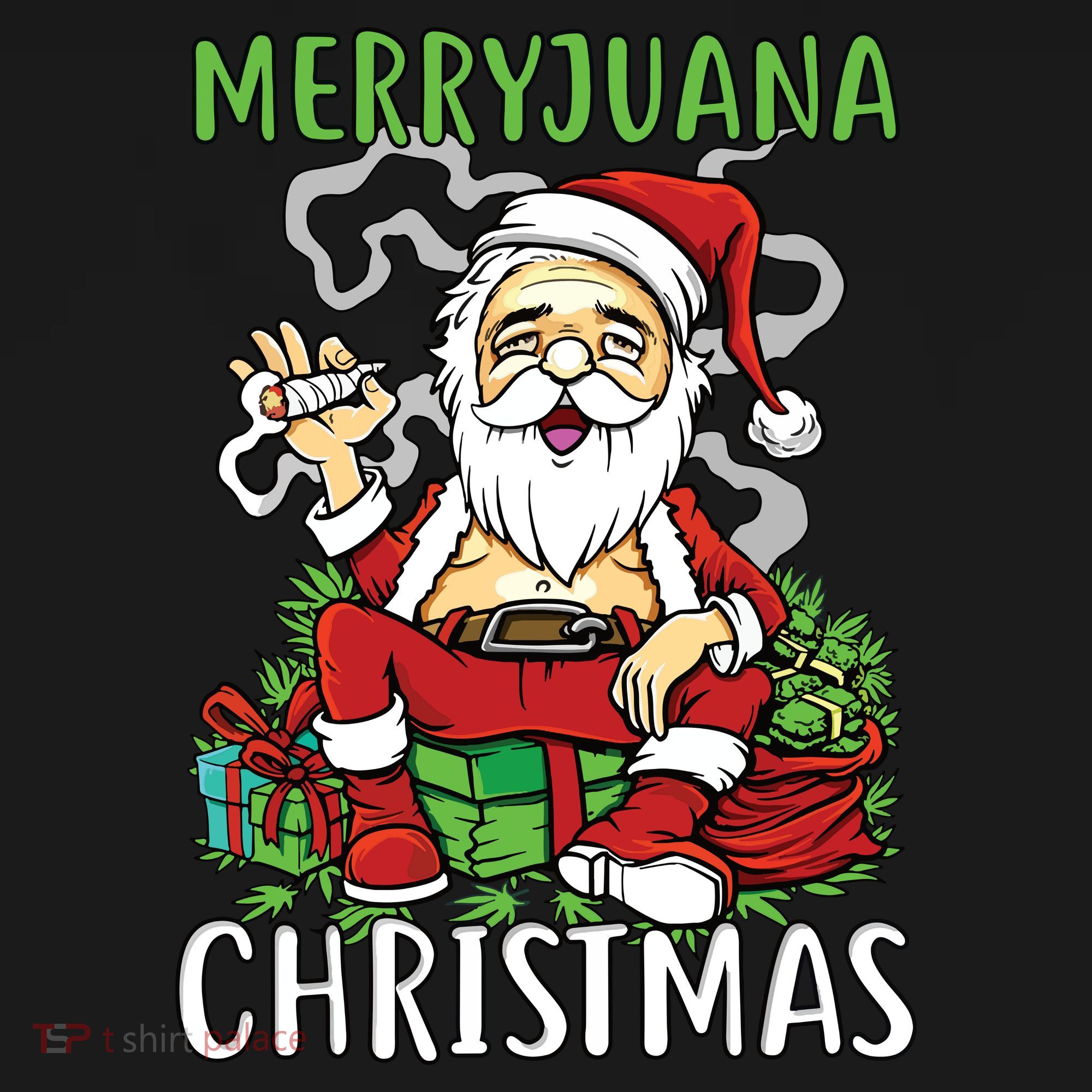 Santa Claus Smoking Weed Marryjuana Christmas 420 T-Shirt