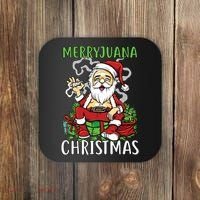 Santa Claus Smoking Weed Marryjuana Christmas 420 Coaster thumb 0