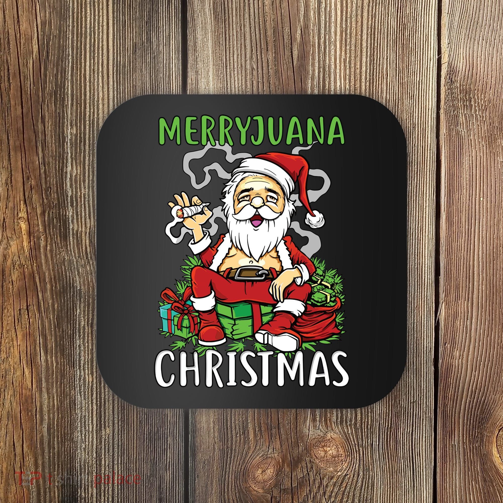 Santa Claus Smoking Weed Marryjuana Christmas 420 Coaster