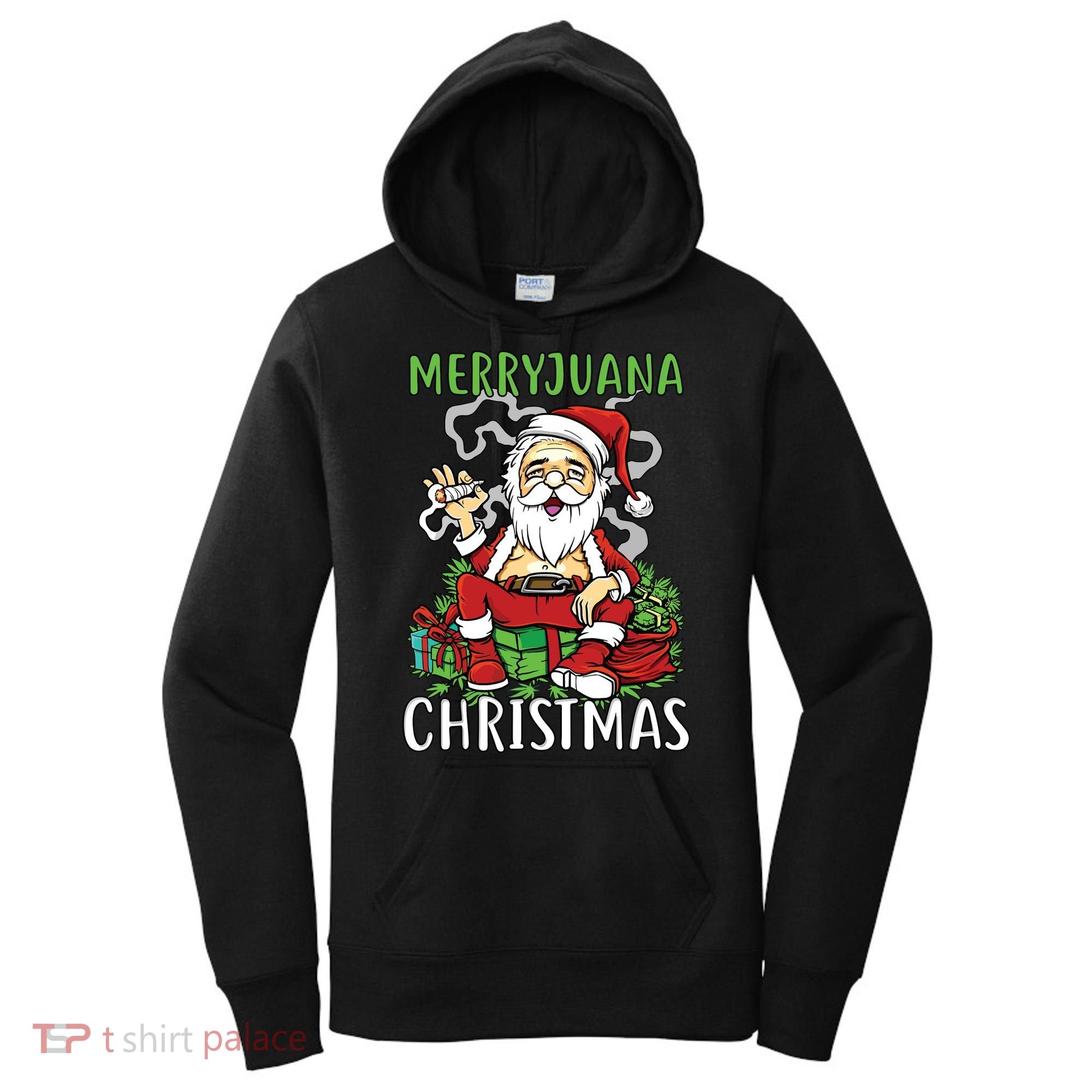 Santa Claus Smoking Weed Marryjuana Christmas 420 Women's Hoodie