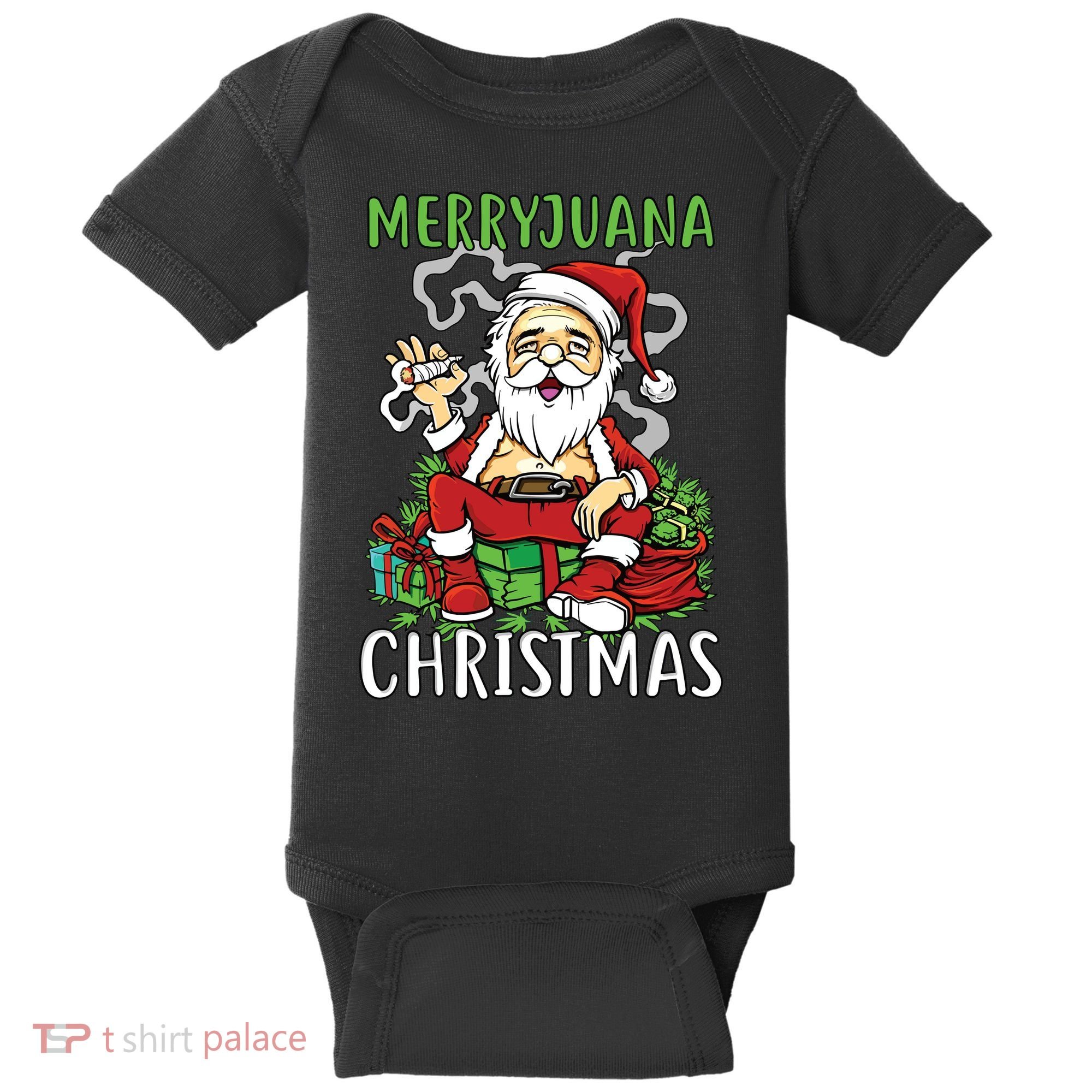 Santa Claus Smoking Weed Marryjuana Christmas 420 Baby Bodysuit