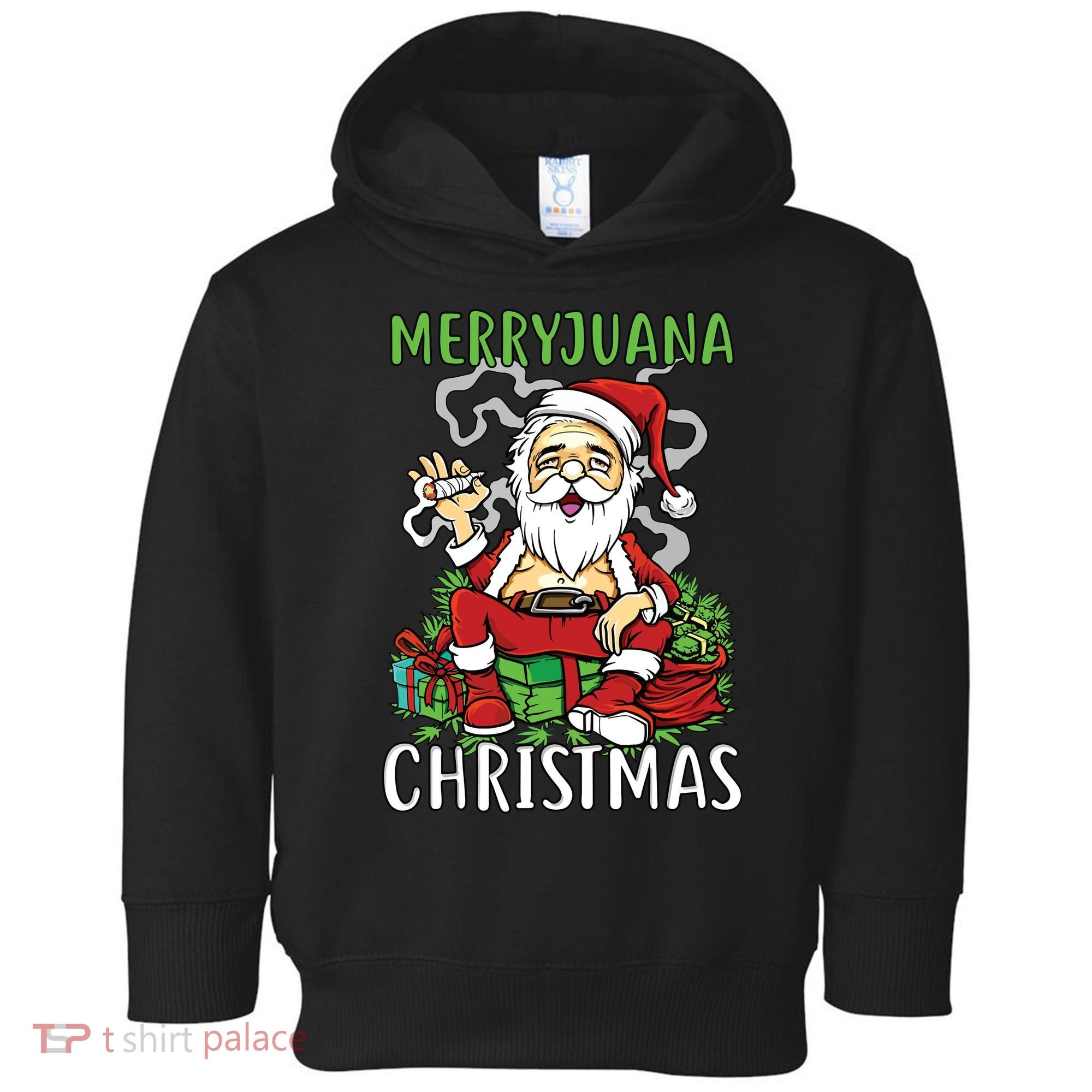 Santa Claus Smoking Weed Marryjuana Christmas 420 Toddler Hoodie