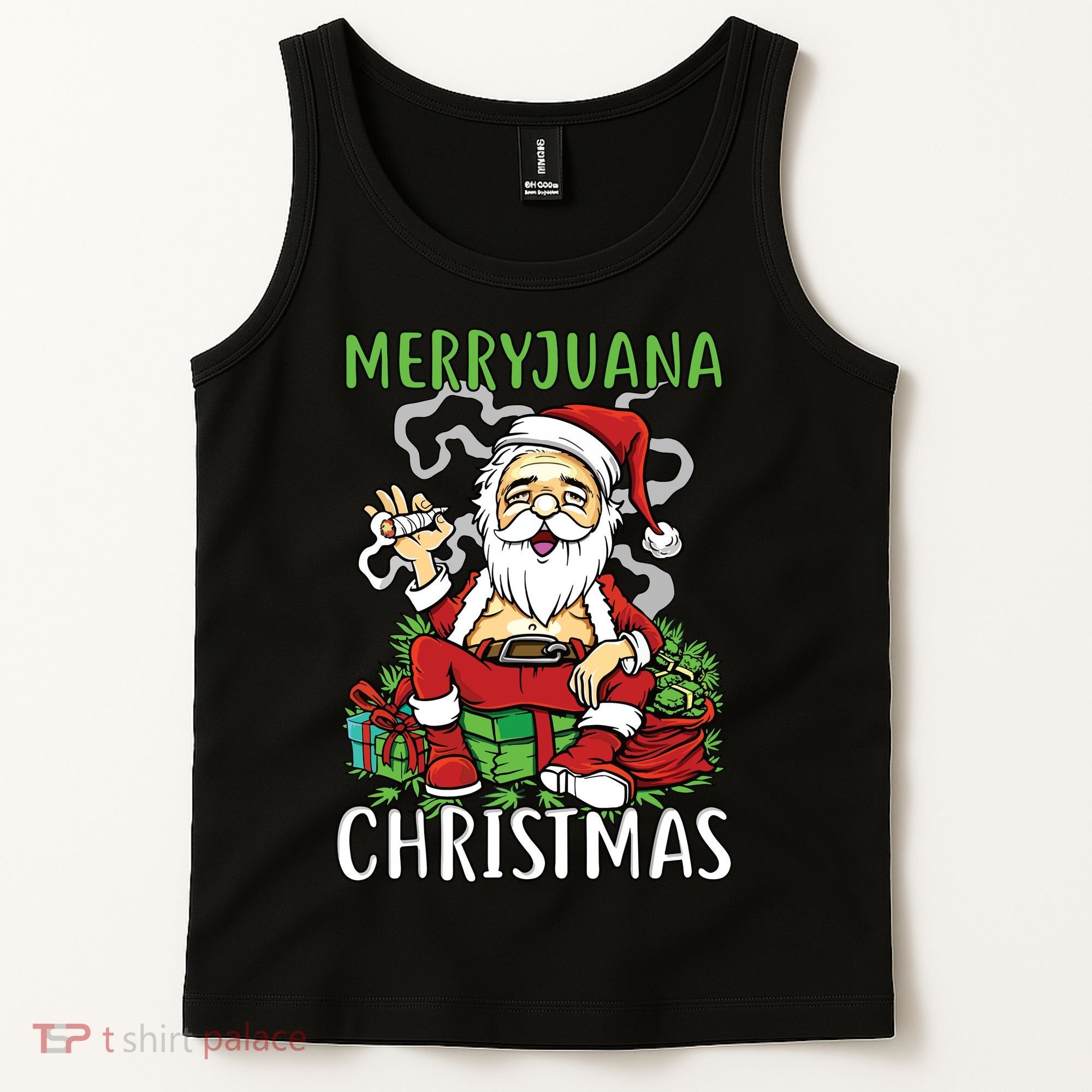 Santa Claus Smoking Weed Marryjuana Christmas 420 Tank Top