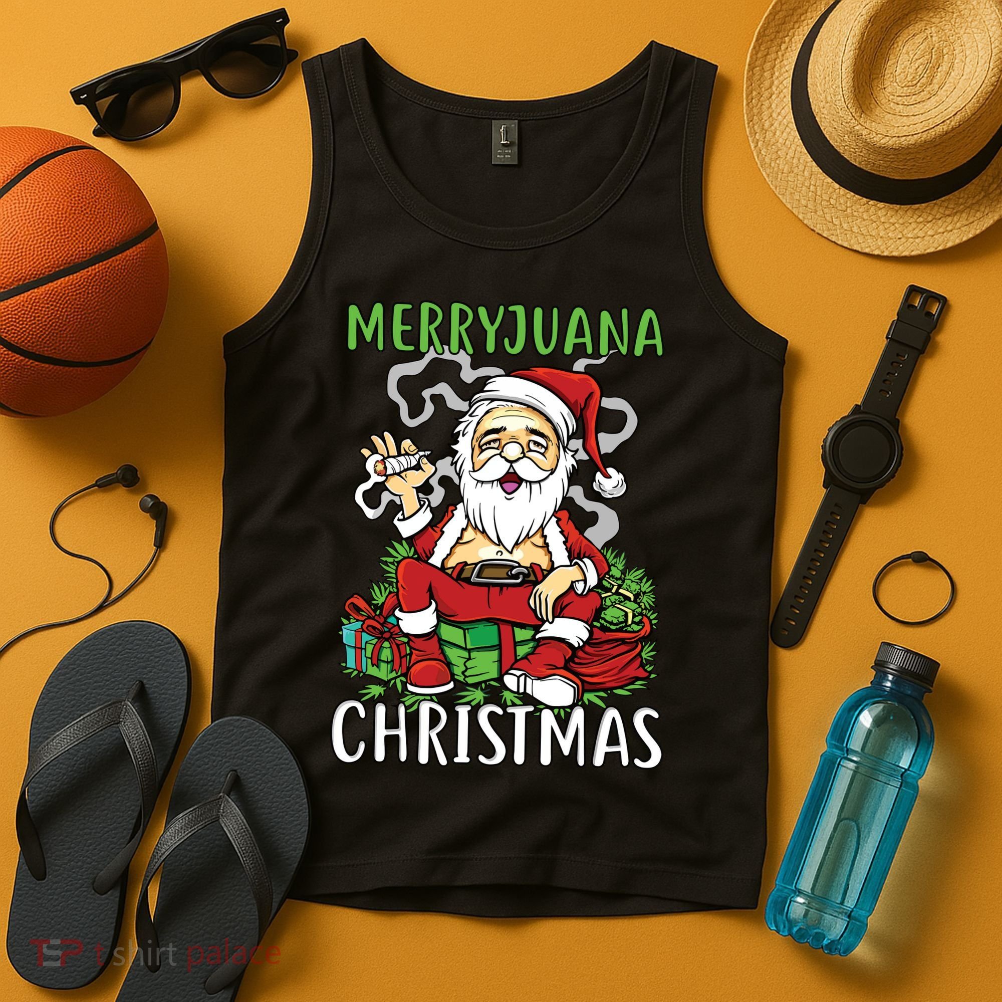 Santa Claus Smoking Weed Marryjuana Christmas 420 Tank Top