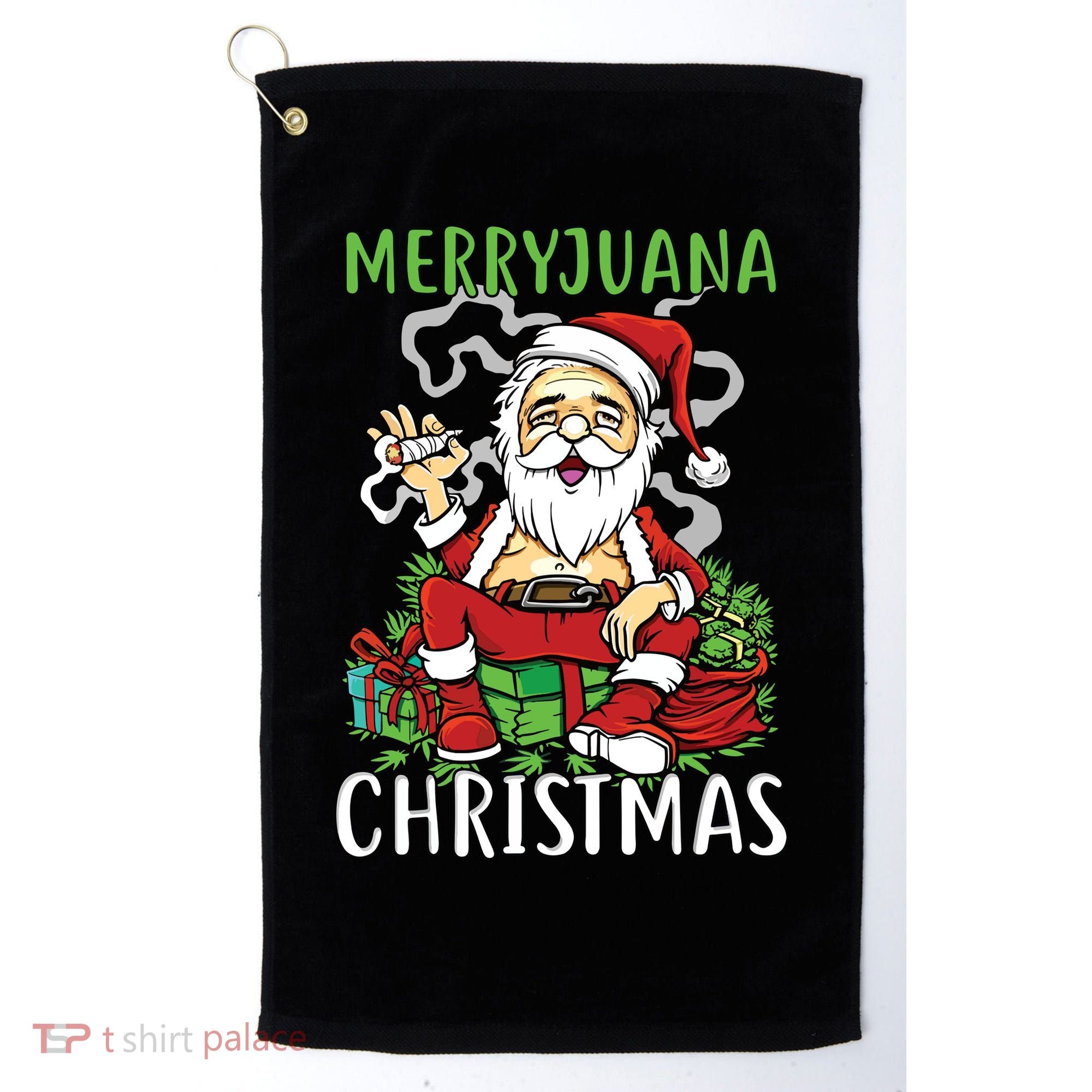 Santa Claus Smoking Weed Marryjuana Christmas 420 Golf Towel