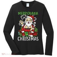 Santa Claus Smoking Weed Marryjuana Christmas 420 Women's Long Sleeve Shirt thumb 0