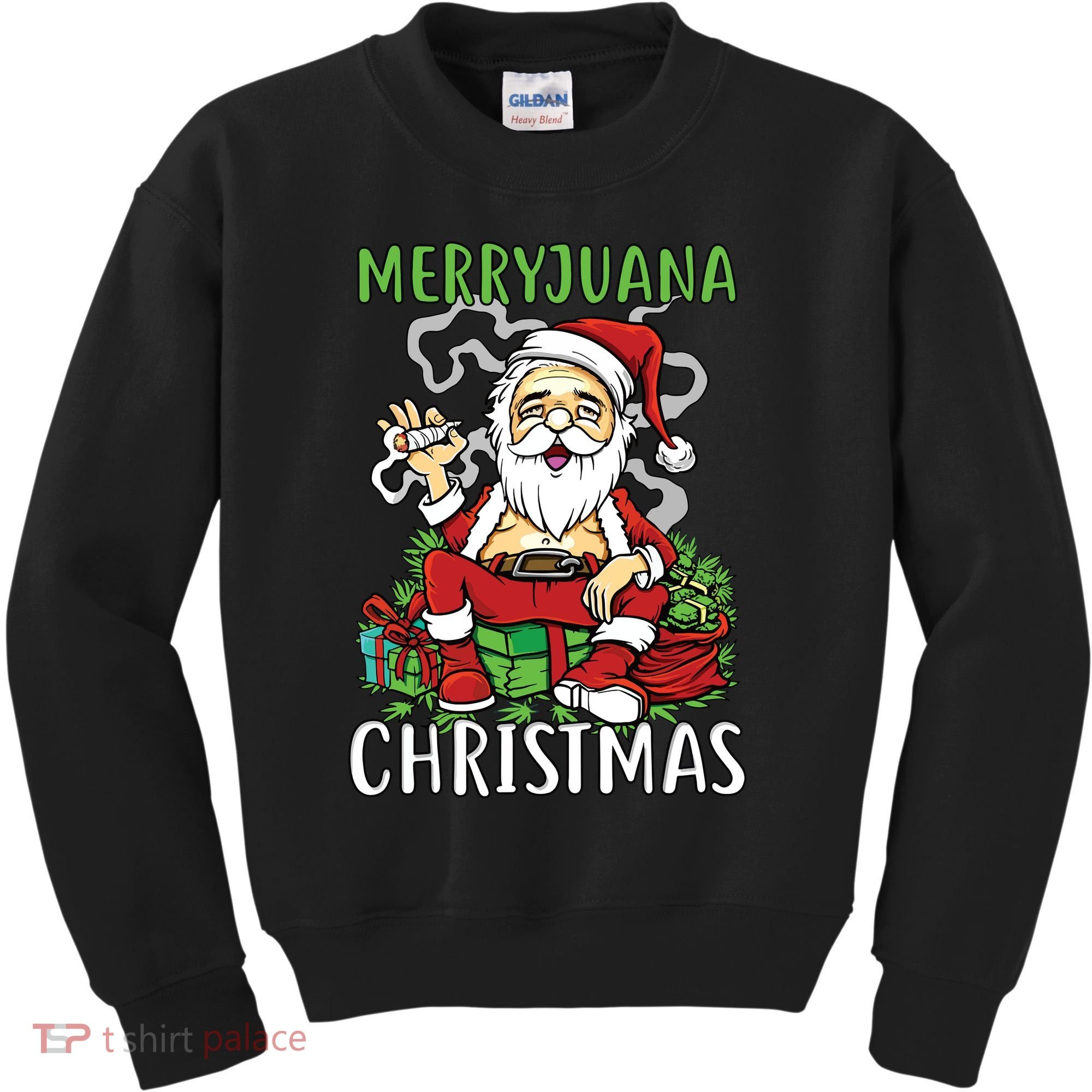 Santa Claus Smoking Weed Marryjuana Christmas 420 Kids Sweatshirt